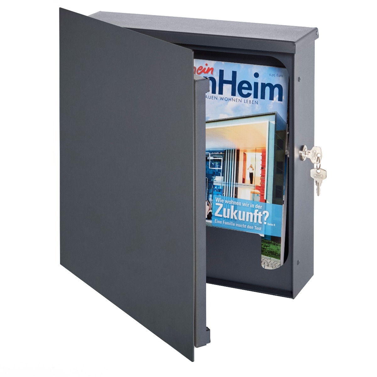 Design letterbox SCHILLER SMALL VARS-OZ - RAL 7016 anthracite grey with stainless steel application