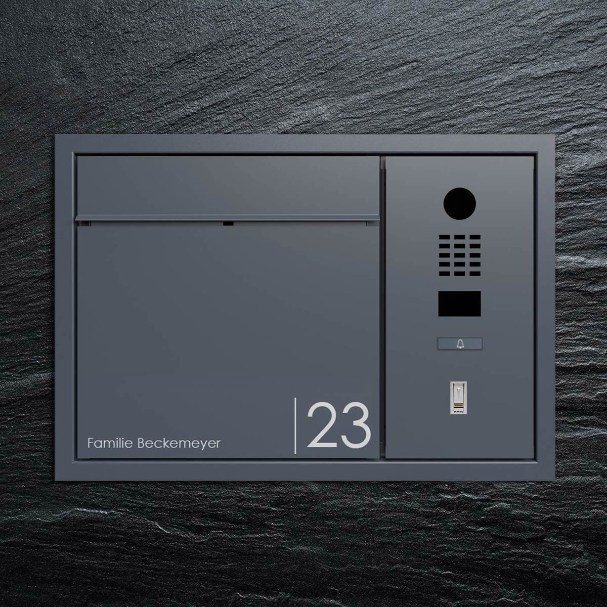 Design flush-mounted letterbox GOETHE UP with DoorBird video intercom - RAL of your choice Design flush-mounted letterbox GOETHE UP with DoorBird video intercom - RAL of your choice