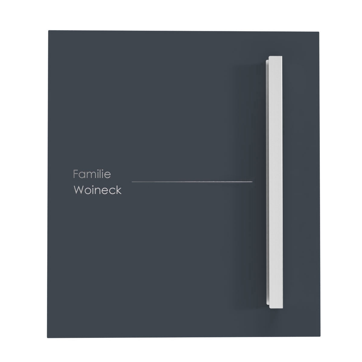 Design stainless steel letterbox SCHILLER MEDIUM Elegance III with handle bar - house number - name - RAL of your choice Design stainless steel letterbox SCHILLER MEDIUM Elegance III with handle bar - house number - name - RAL of your choice