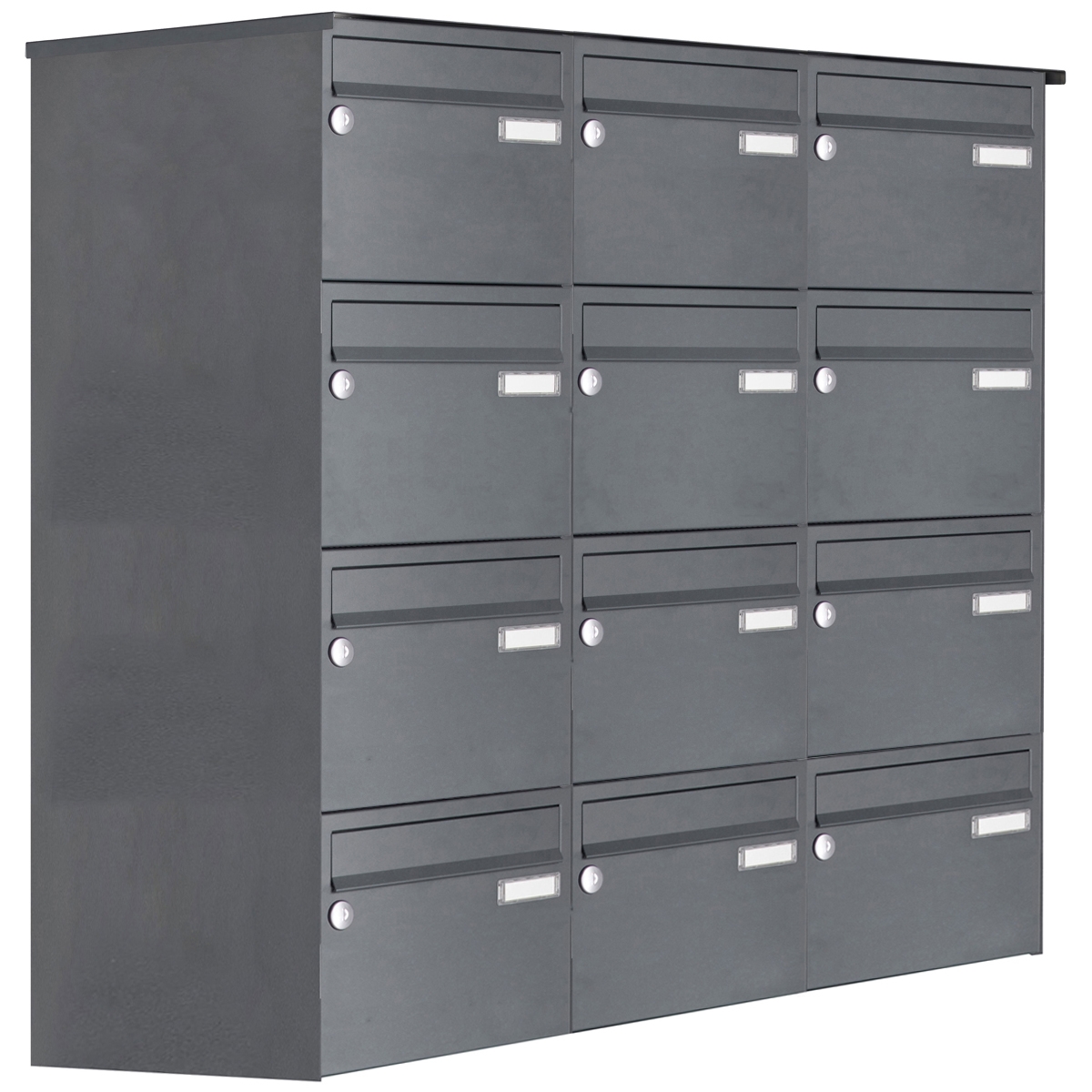 12er Edelstahl Aufputz Briefkastenanlage Design BASIC Plus 385 XA 220 - RAL nach Wahl