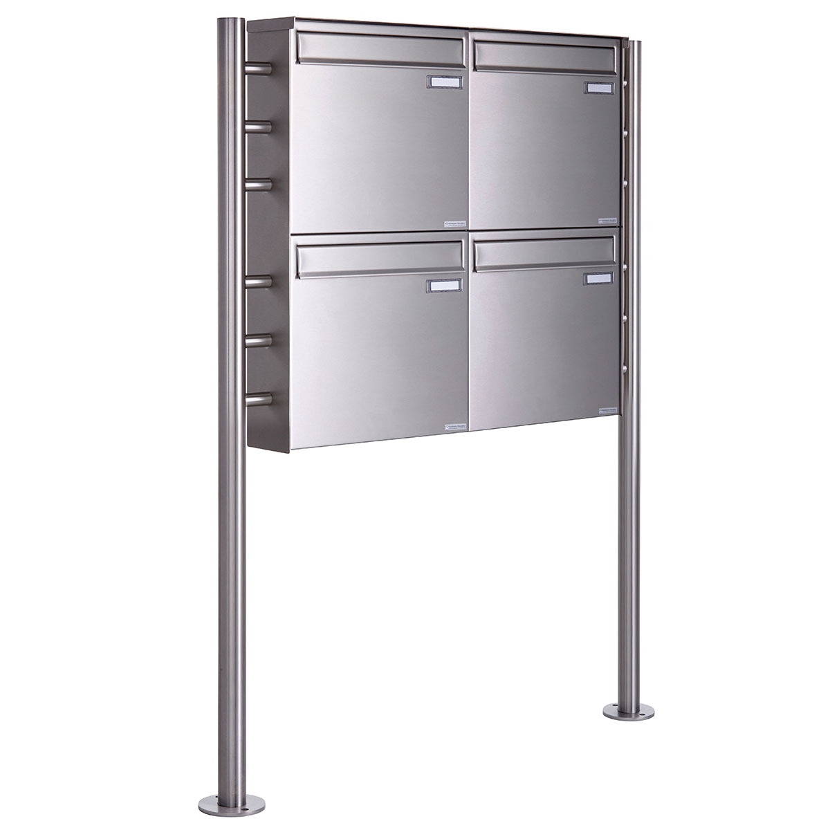 4er 2x2 Zaunbriefkasten freistehend Design BASIC Plus 381XZ ST-R - Edelstahl geschliffen 4er 2x2 Zaunbriefkasten freistehend Design BASIC Plus 381XZ ST-R - Edelstahl geschliffen