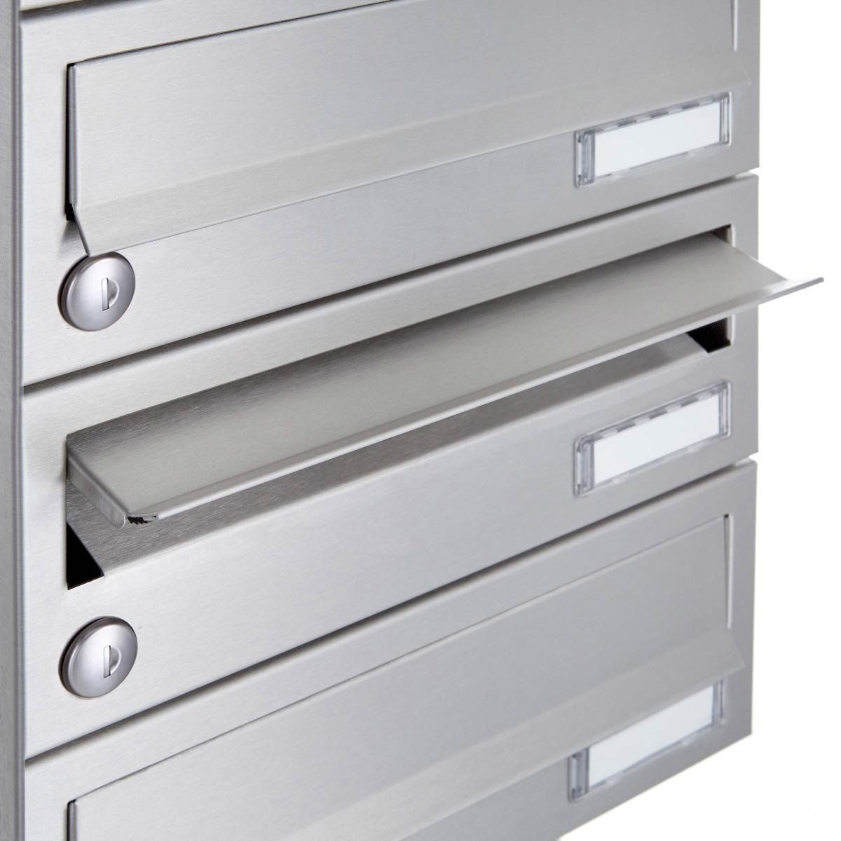 6er Standbriefkasten Design BASIC 385-VA ST-R mit Klingelkasten - Edelstahl V2A, geschliffen
