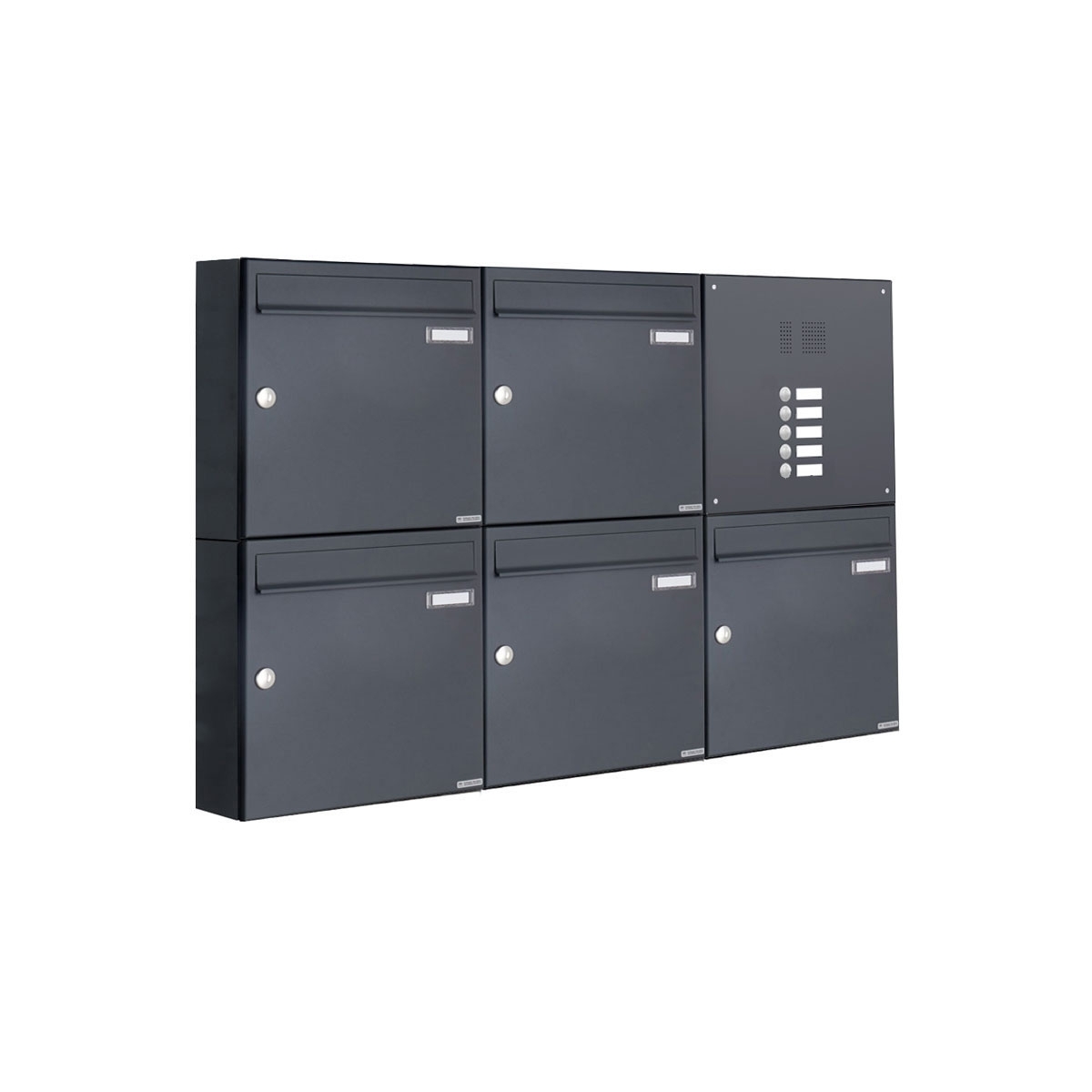 5er 2x3 Aufputz Briefkasten Design BASIC 382A AP mit Klingelkasten - RAL 7016 anthrazitgrau 5er 2x3 Aufputz Briefkasten Design BASIC 382A AP mit Klingelkasten - RAL 7016 anthrazitgrau