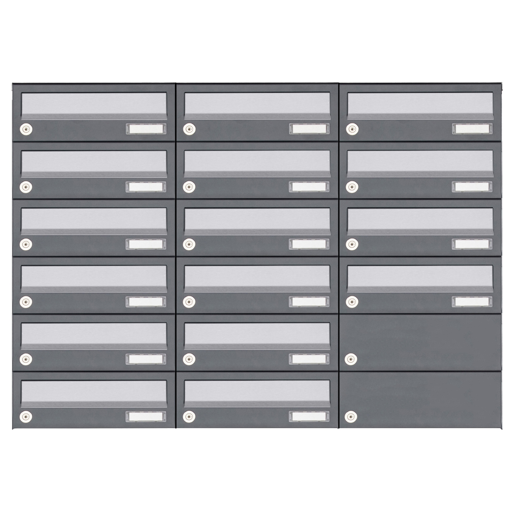 16er 6x3 Aufputz Briefkastenanlage Design BASIC 385A AP - Edelstahl-RAL 7016 anthrazit 16er 6x3 Aufputz Briefkastenanlage Design BASIC 385A AP - Edelstahl-RAL 7016 anthrazit