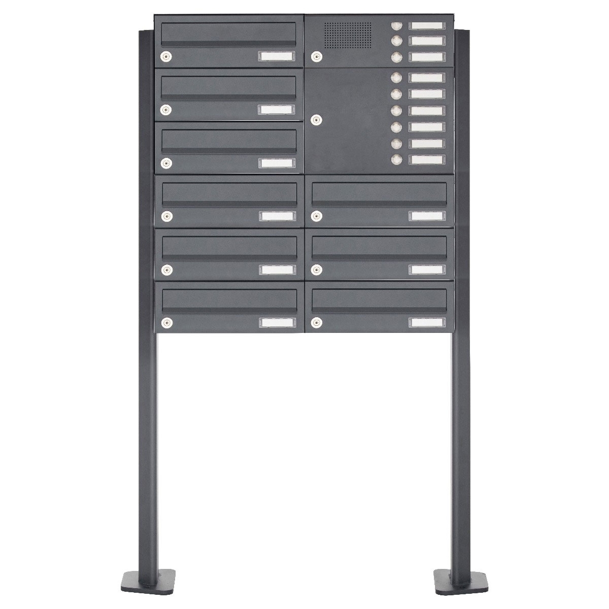 9er Edelstahl Standbriefkasten Design BASIC Plus 385XP ST-T mit Klingelkasten - RAL nach Wahl 9er Edelstahl Standbriefkasten Design BASIC Plus 385XP ST-T mit Klingelkasten - RAL nach Wahl