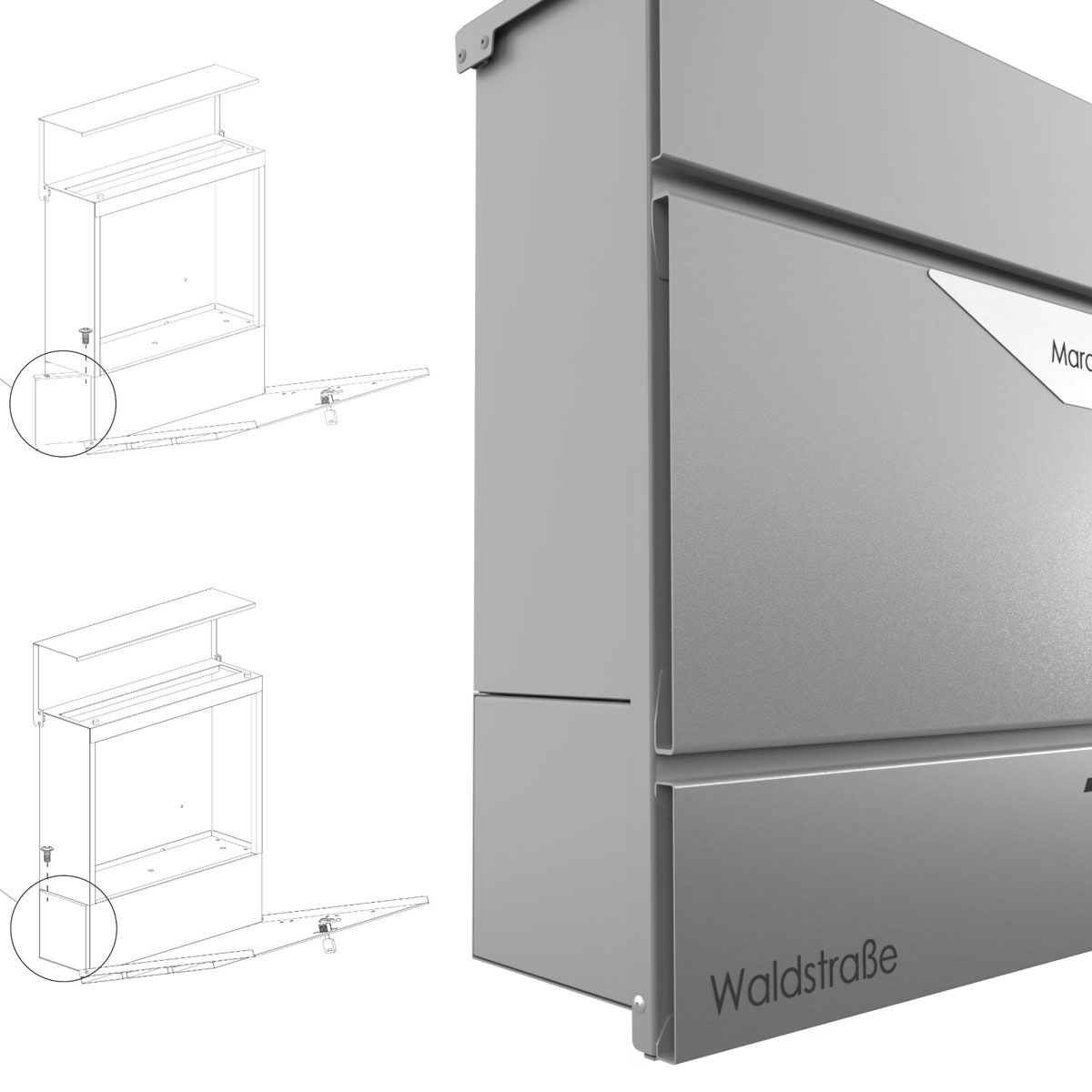 KANT letterbox with newspaper compartment - Avantgarde 1 design - RAL 9007 grey aluminium KANT letterbox with newspaper compartment - Avantgarde 1 design - RAL 9007 grey aluminium