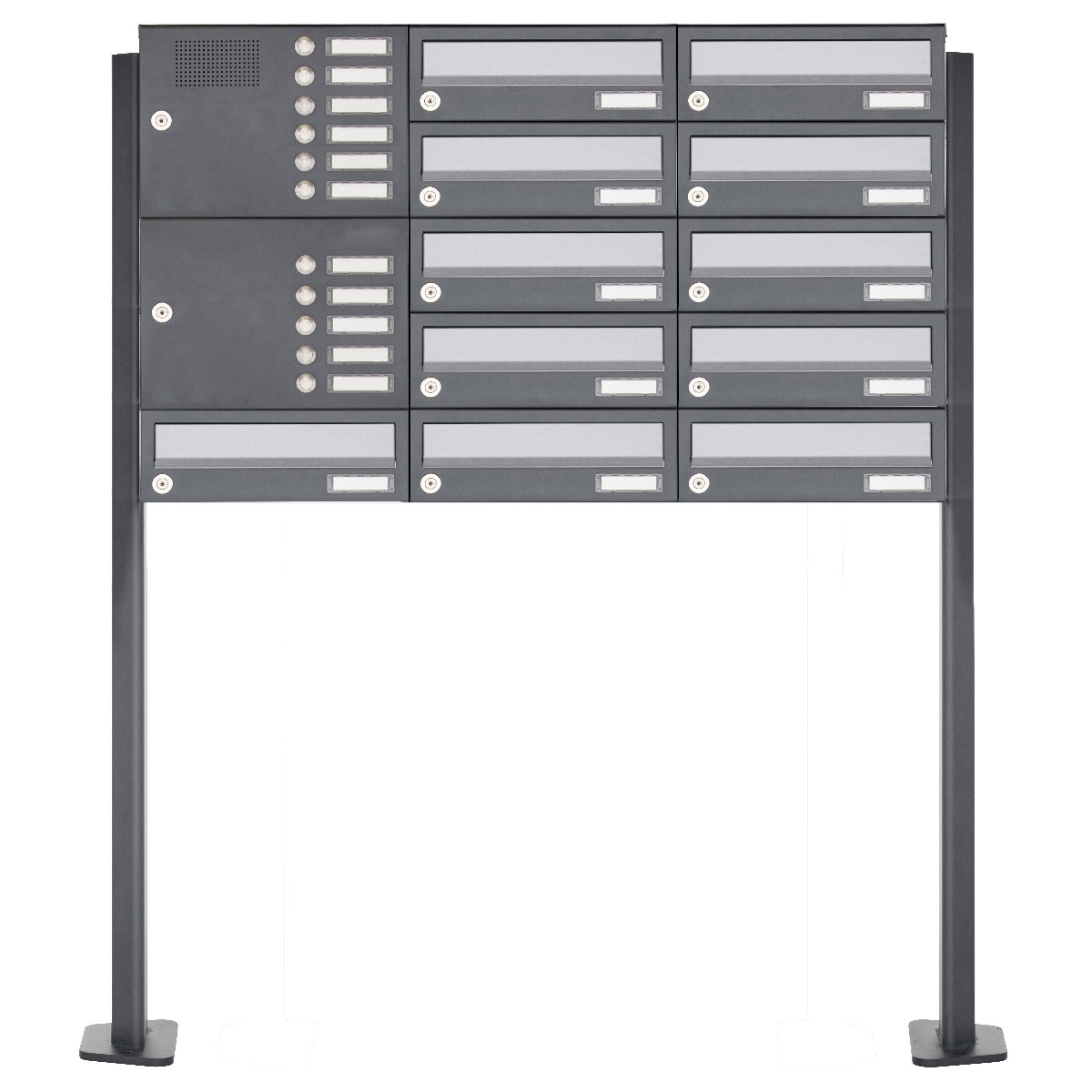 11er Standbriefkasten Design BASIC 385P ST-T mit Klingelkasten - Edelstahl-RAL 7016 anthrazit