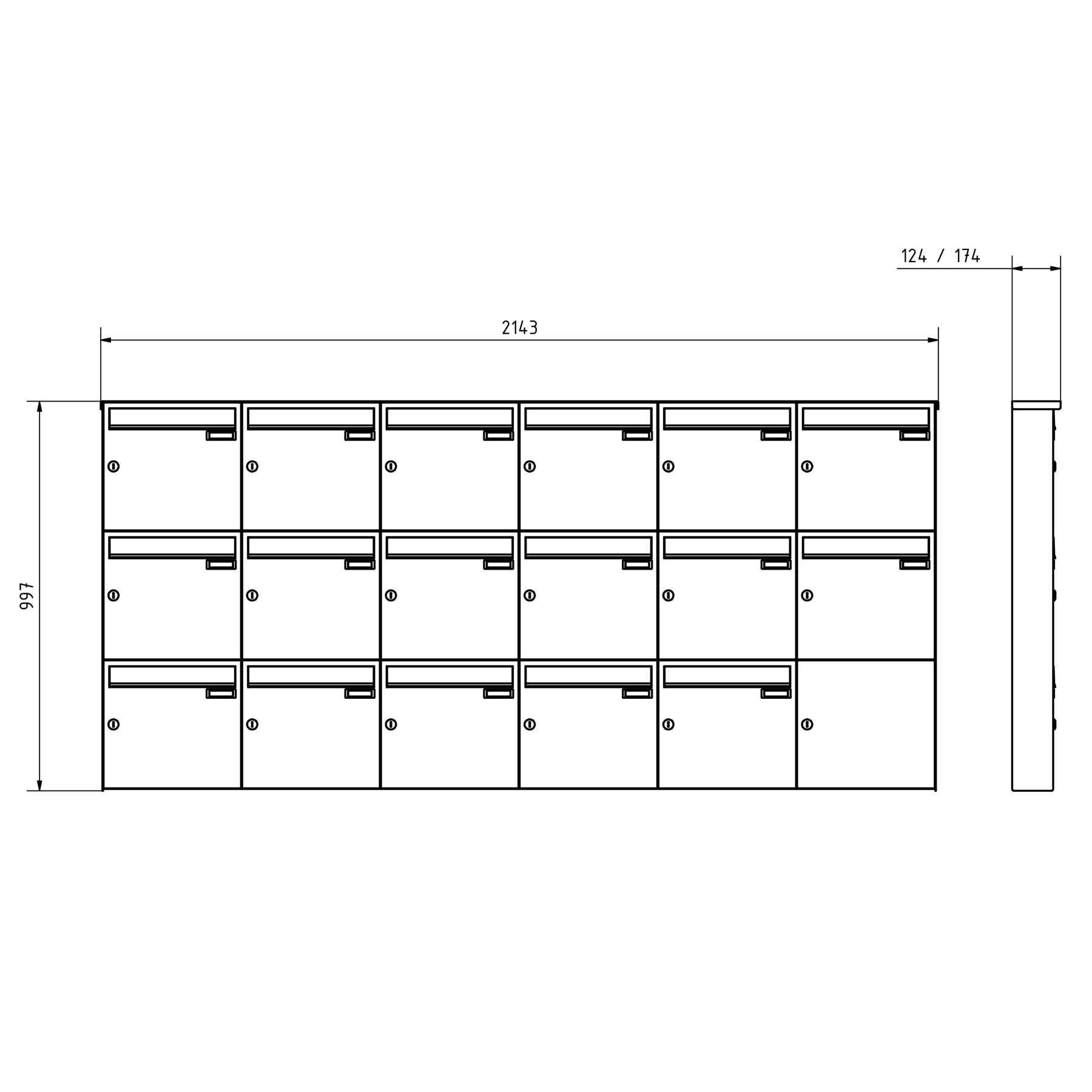 17er 3x6 Edelstahl Aufputz Briefkasten Design BASIC Plus 382XA AP - RAL nach Wahl