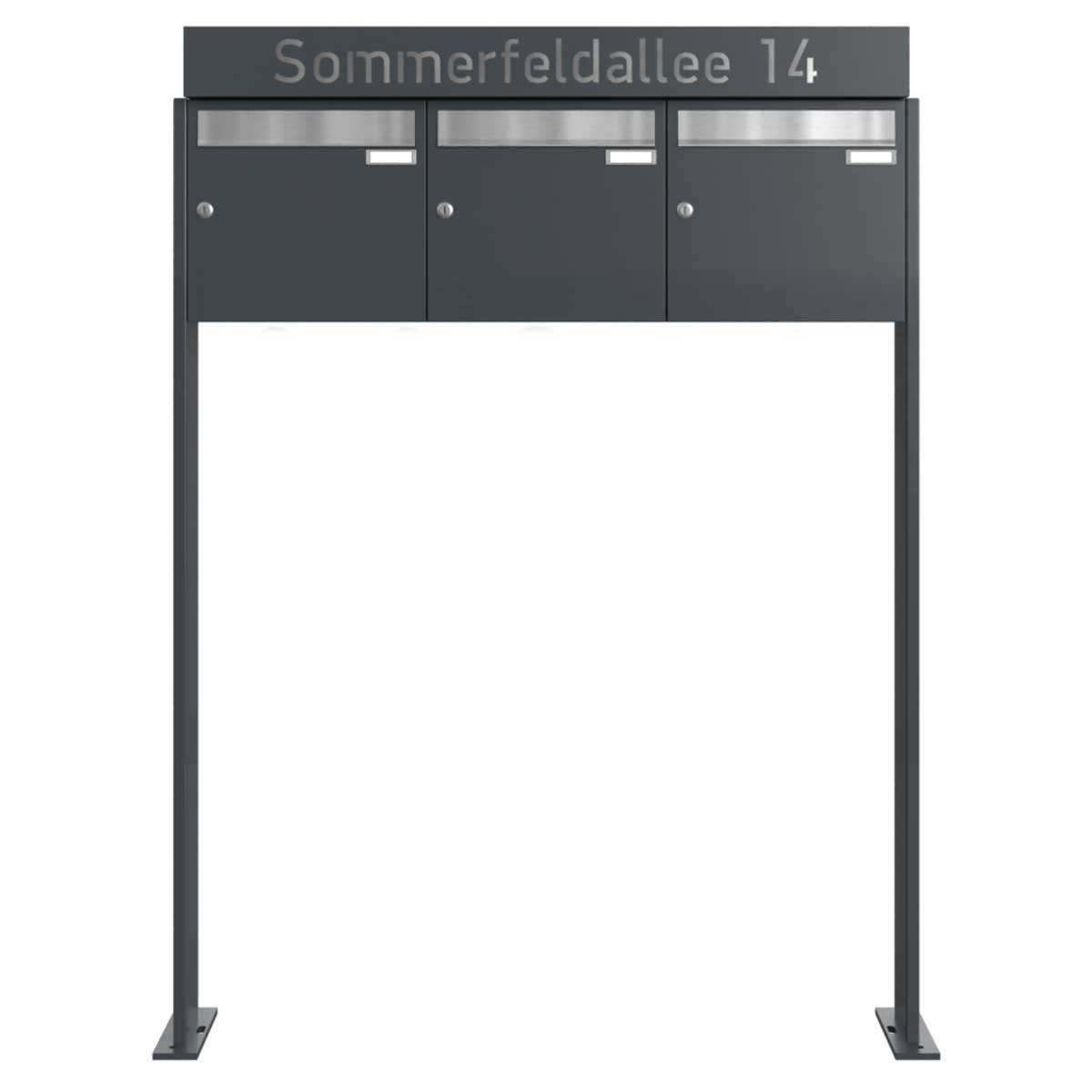 3 letterbox system free-standing Design BASIC - Edition NELLY - BI-Color VA-RAL 7016 anthracite grey 3 letterbox system free-standing Design BASIC - Edition NELLY - BI-Color VA-RAL 7016 anthracite grey