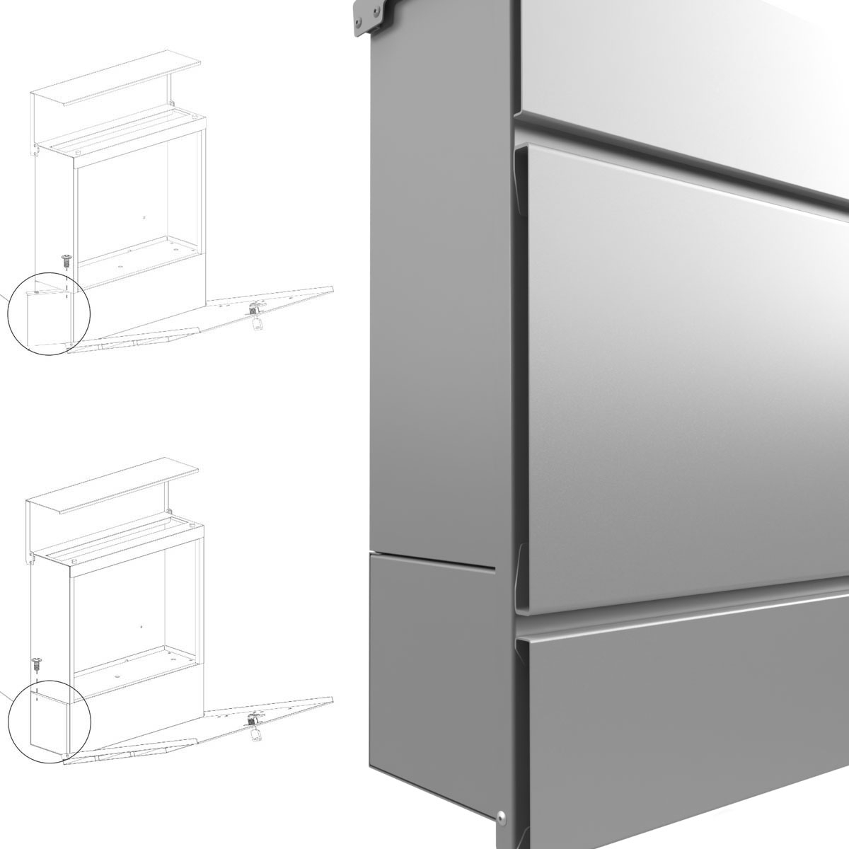 KANT letterbox with newspaper compartment - Design 2 - RAL 9007 grey aluminium KANT letterbox with newspaper compartment - Design 2 - RAL 9007 grey aluminium