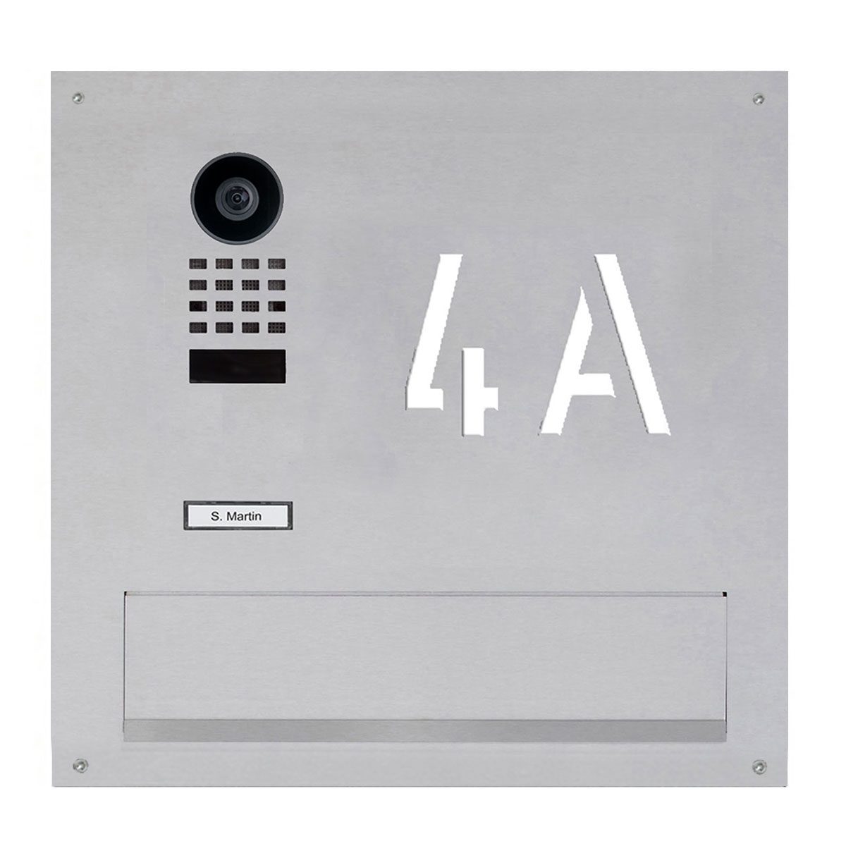 Stainless steel letter slot with DoorBird video intercom system - 350x63mm - 410x375mm slot Stainless steel letter slot with DoorBird video intercom system - 350x63mm - 410x375mm slot
