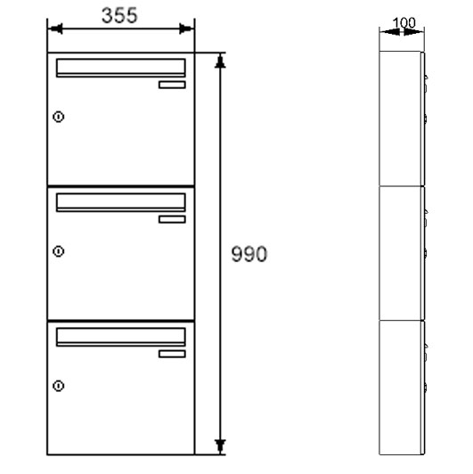 3er 1x3 Edelstahl Aufputz Briefkastenanlage Design BASIC 382A-AP 3er 1x3 Edelstahl Aufputz Briefkastenanlage Design BASIC 382A-AP