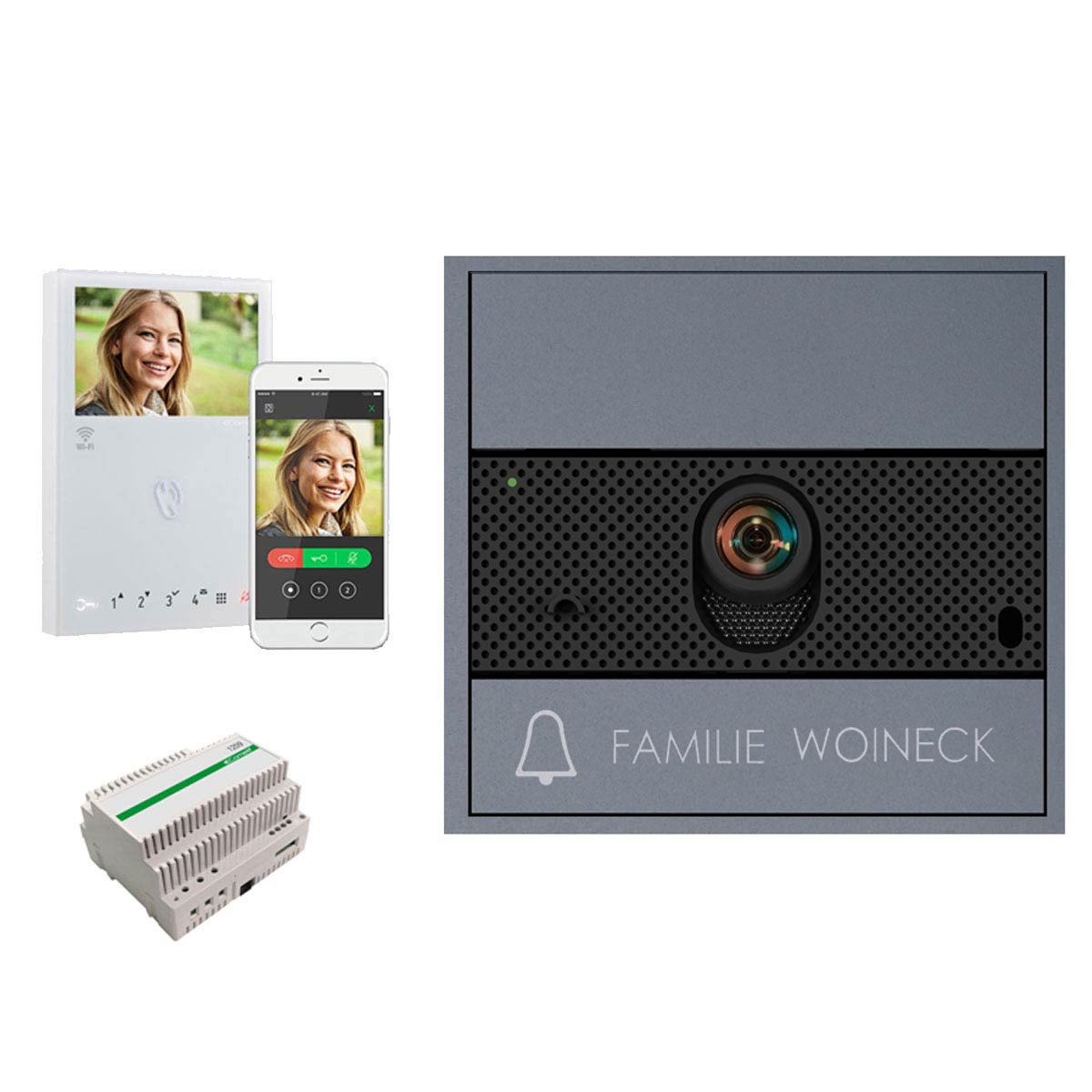 Posto esterno videocitofonico Ultra con alimentatore 1210A e postazione di lavoro Wifi 6741W - set completo - RAL a scelta