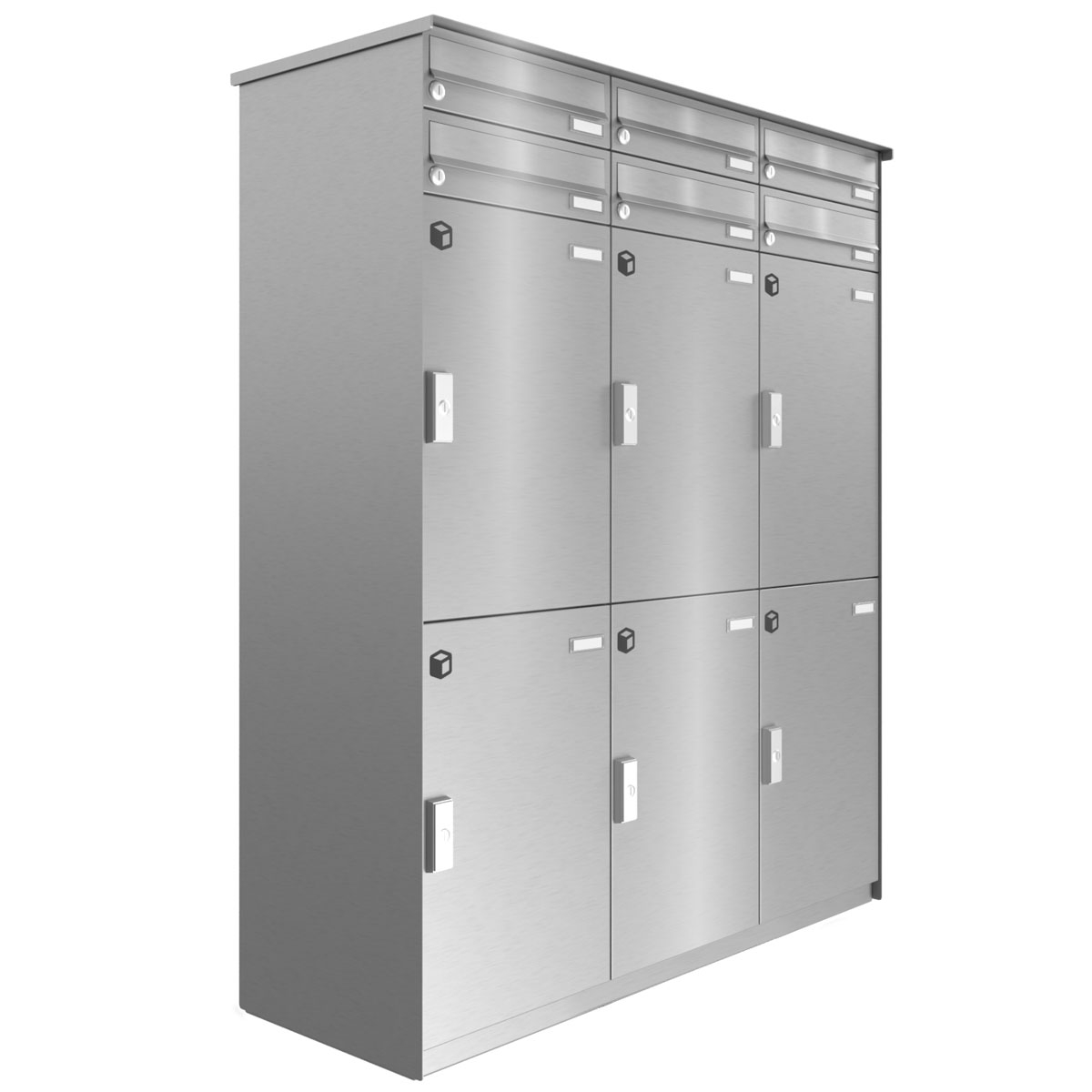 6-parcel compartment system BASIC Plus 863X STL with parcel compartment 370x550 and letterbox 370x110 - polished stainless steel