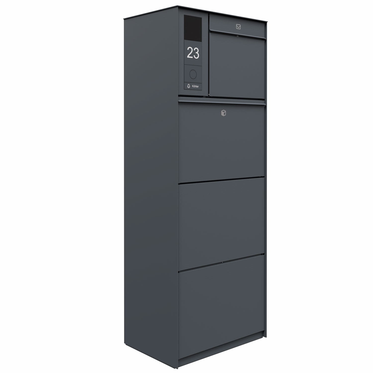Freestanding XXL parcel box GOETHE with 1 letterbox and GIRA System 106 - video intercom left - lock system - RAL of your choice