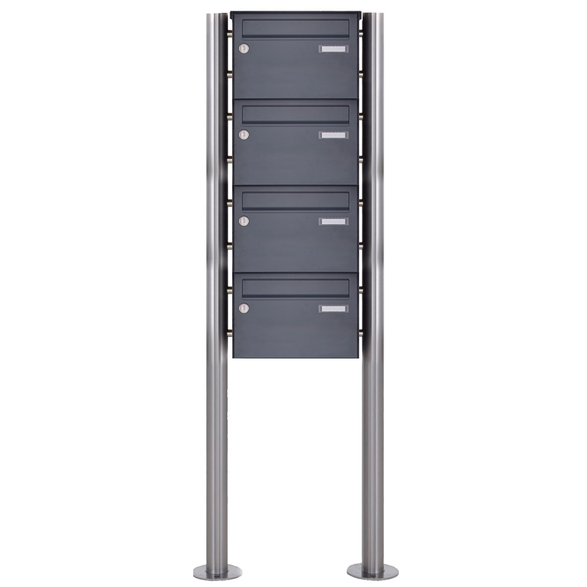 4er 4x1 Edelstahl Standbriefkasten Design BASIC Plus 385X ST-R - 220mm - RAL nach Wahl 4er 4x1 Edelstahl Standbriefkasten Design BASIC Plus 385X ST-R - 220mm - RAL nach Wahl