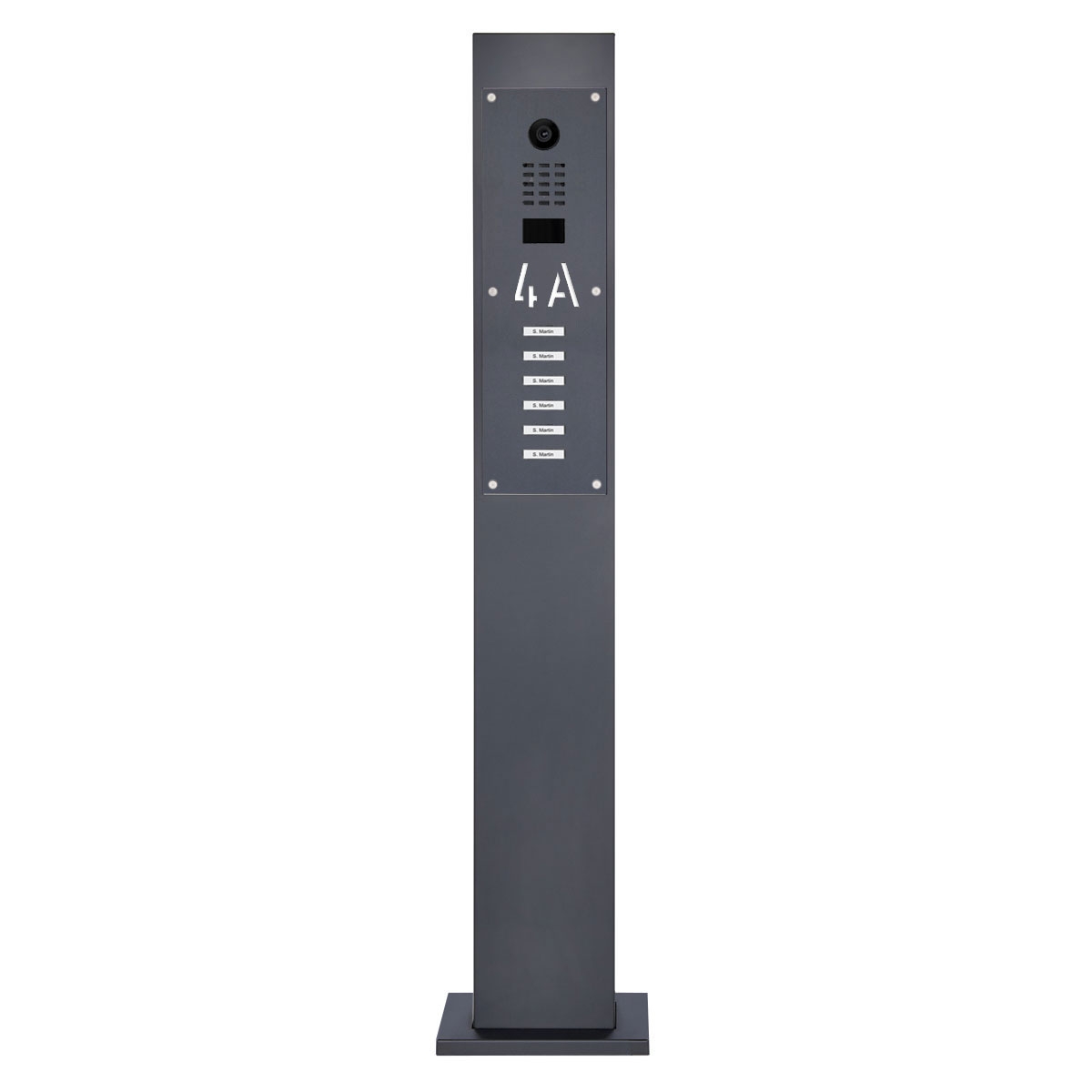 84c6aaa1f546af527c5ce65662b9348c43ec77ae 6er Klingelstele Designer - Edelstahl V2A pulverbeschichtet mit DoorBird D2100E Video- Sprechanlage