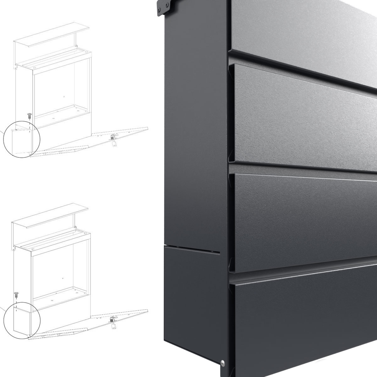 KANT letterbox with newspaper compartment - Design 1 - RAL 7016 anthracite grey KANT letterbox with newspaper compartment - Design 1 - RAL 7016 anthracite grey