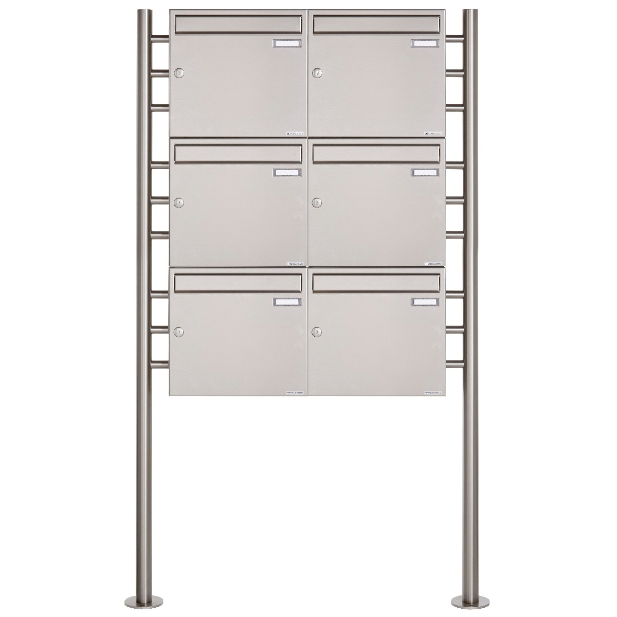 6er 3x2 Edelstahl Standbriefkasten Design BASIC 381 ST-R