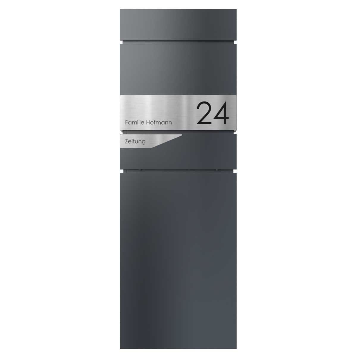Pedestal letterbox LESSING Edition with newspaper compartment - Design Elegance 1 - RAL 7016 anthracite grey Pedestal letterbox LESSING Edition with newspaper compartment - Design Elegance 1 - RAL 7016 anthracite grey