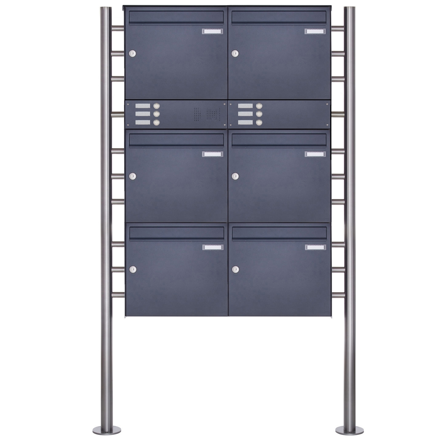 6-piece stainless steel free-standing letterbox Design BASIC Plus 381X ST-R with bell box - RAL of your choice