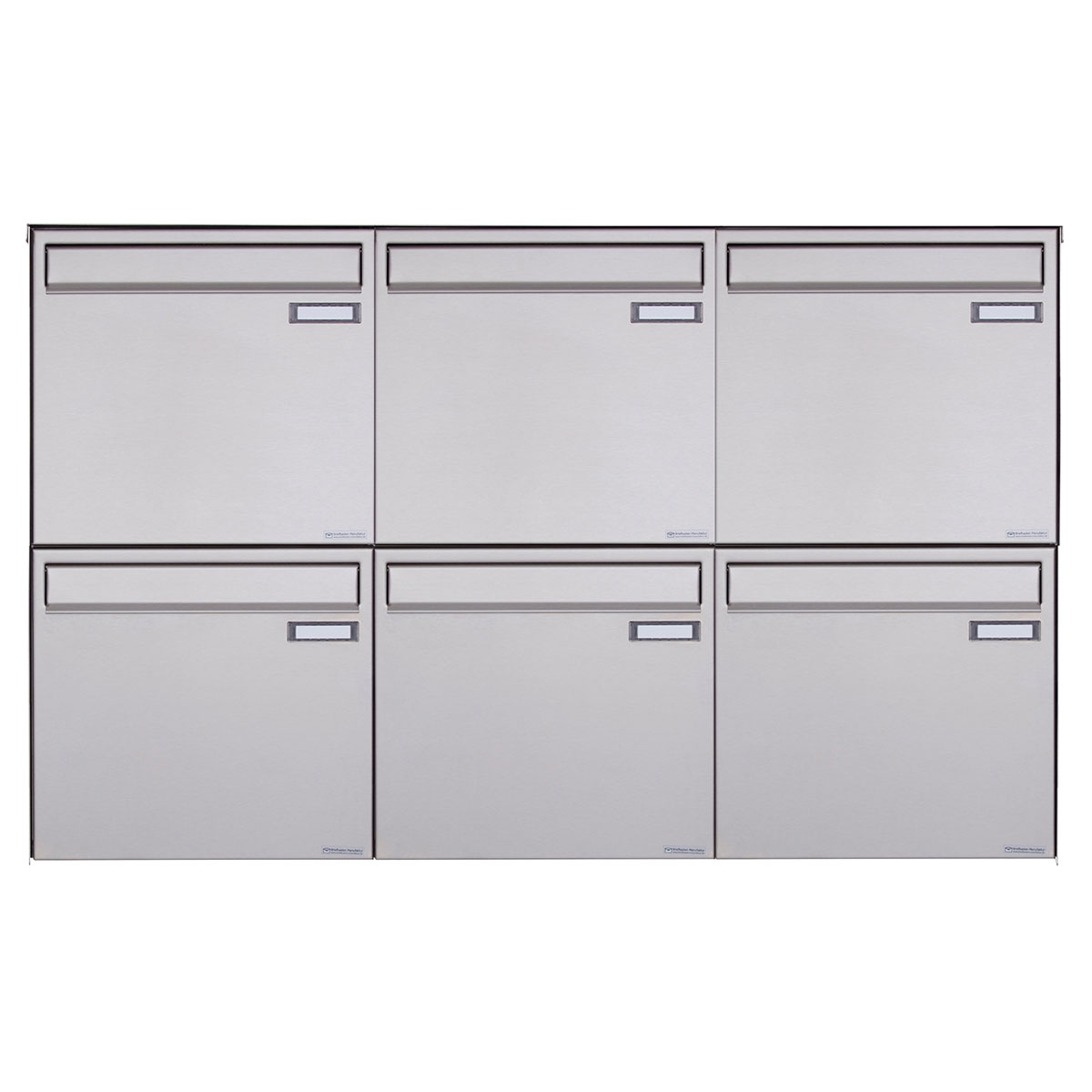 6er 3x2 Edelstahl Zaunbriefkasten BASIC Plus 382XZ - Entnahme rückseitig 6er 3x2 Edelstahl Zaunbriefkasten BASIC Plus 382XZ - Entnahme rückseitig