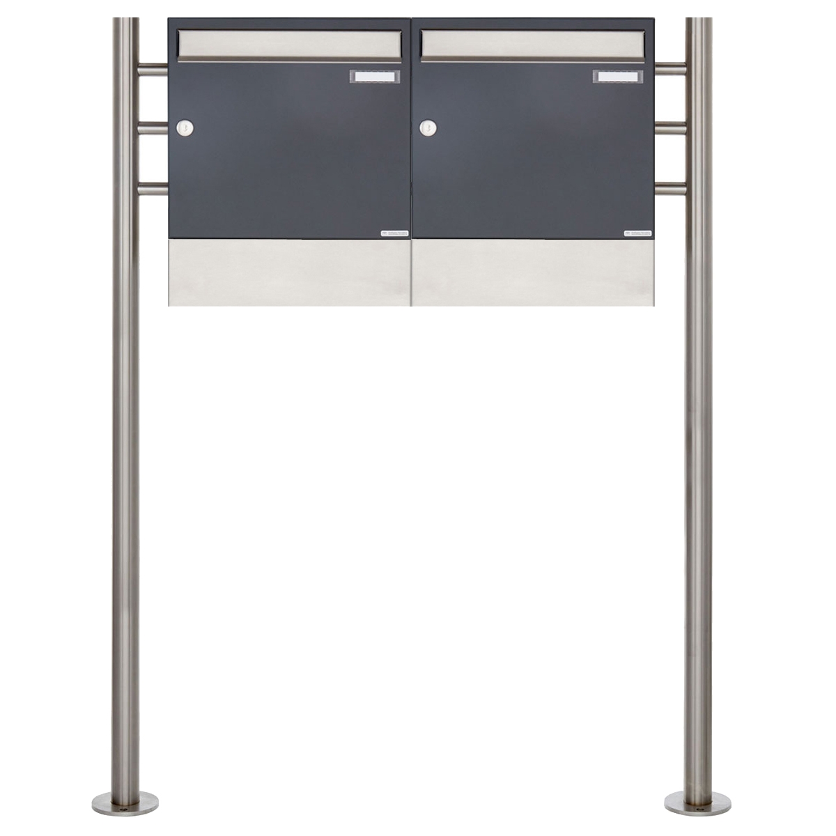 2 x 1 buzón de pedestal Diseño BASIC 381 ST-R con compartimentos para periódicos - acero inoxidable RAL 7016 gris antracita