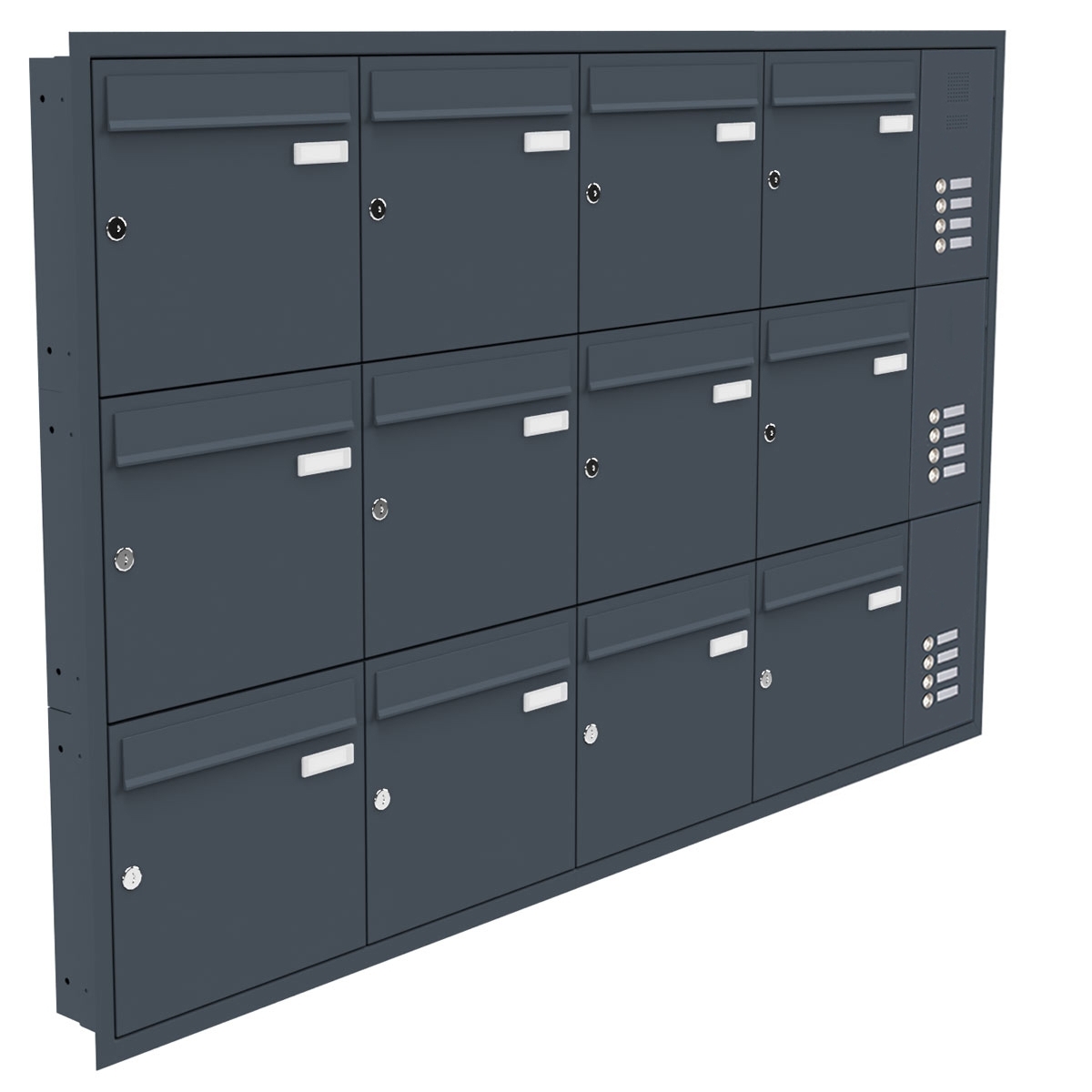 12-piece stainless steel flush-mounted letterbox system BASIC Plus 382XU UP with bell box on the side - RAL of your choice