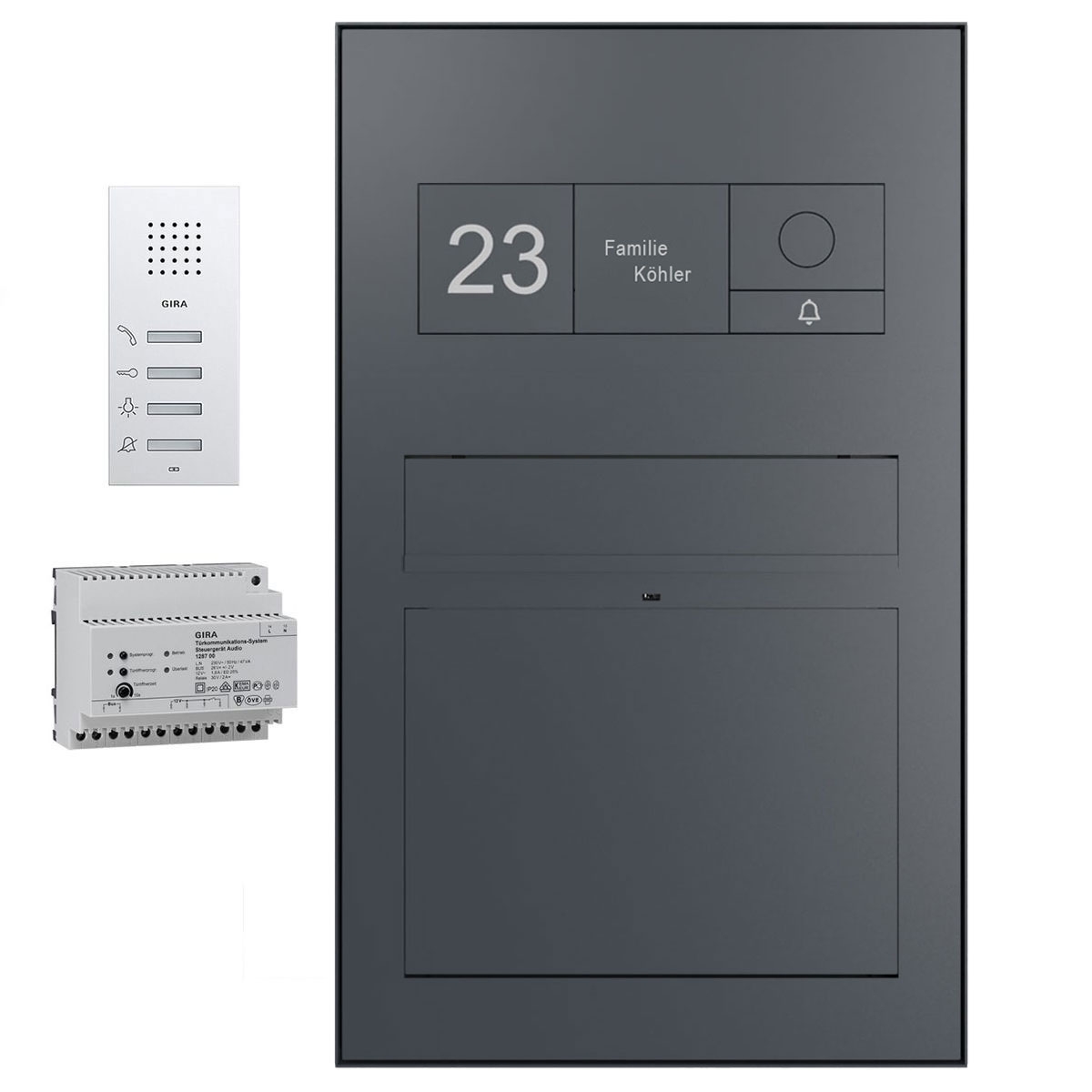 Design surface-mounted letterbox GRIMM - Colour of your choice - GIRA System 106 - Intercom system - AUDIO complete set