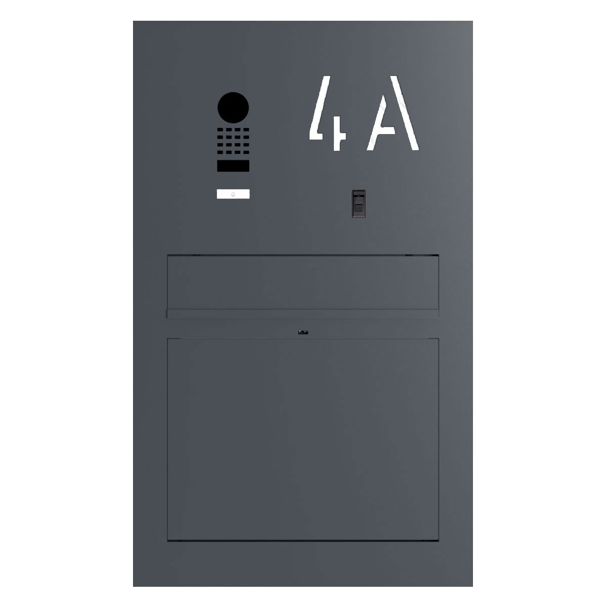 Design letterbox pedestal GRIMM - colour of your choice with DoorBird video intercom system