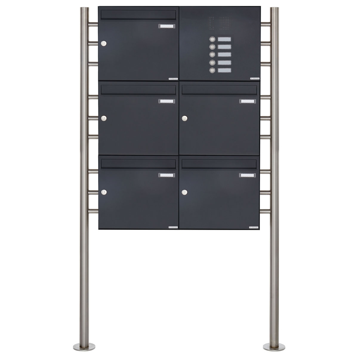 5er 3x2 Standbriefkasten Design BASIC 381 ST-R mit Klingelkasten - RAL 7016 anthrazitgrau