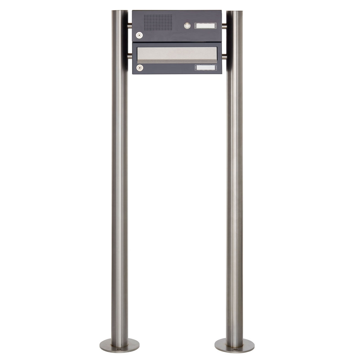 1-post letterbox Design BASIC 385 ST-R with bell box - stainless steel RAL 7016 anthracite grey 1-post letterbox Design BASIC 385 ST-R with bell box - stainless steel RAL 7016 anthracite grey