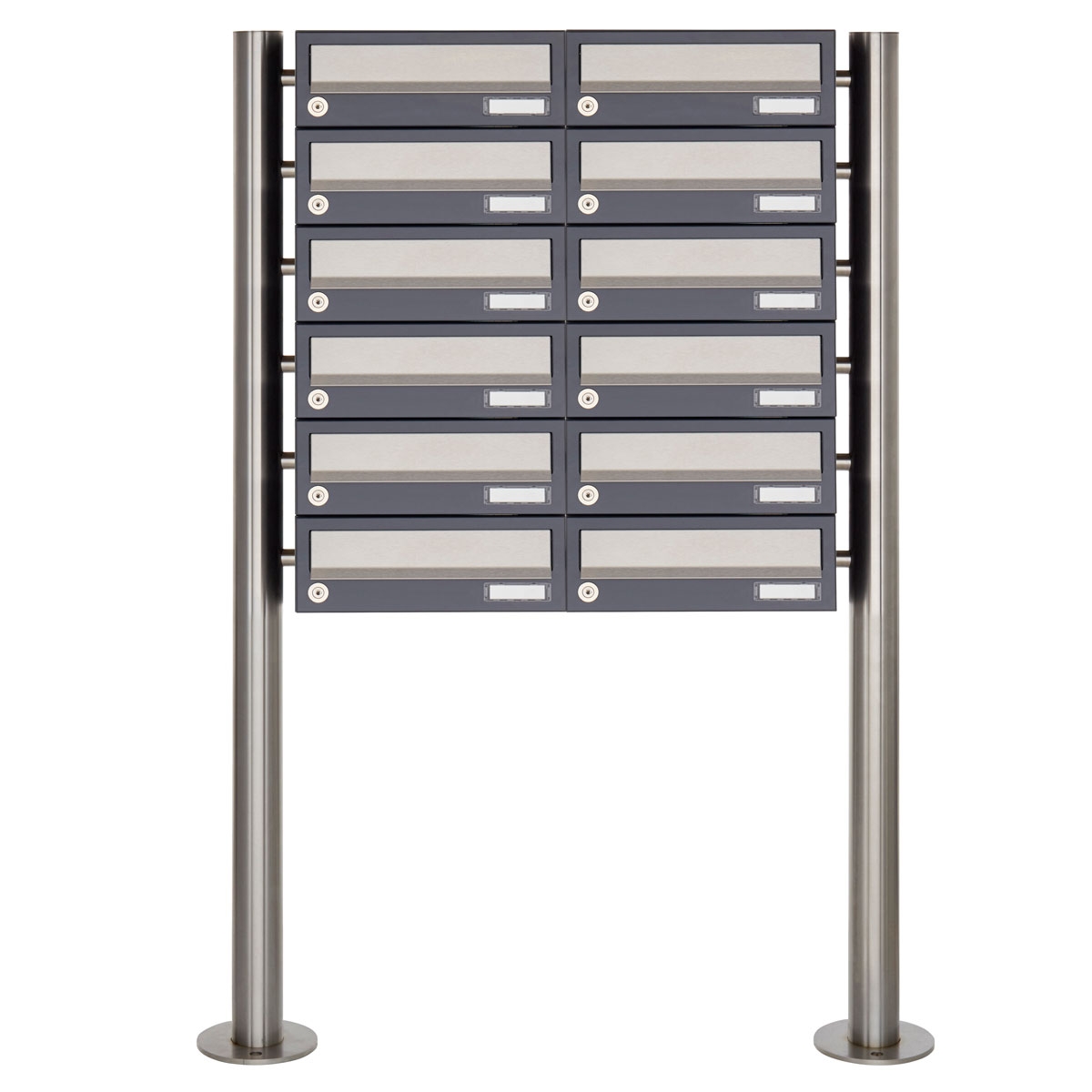 12er Briefkastenanlage freistehend Design BASIC 385 ST-R - Edelstahl-RAL 7016 anthrazitgrau