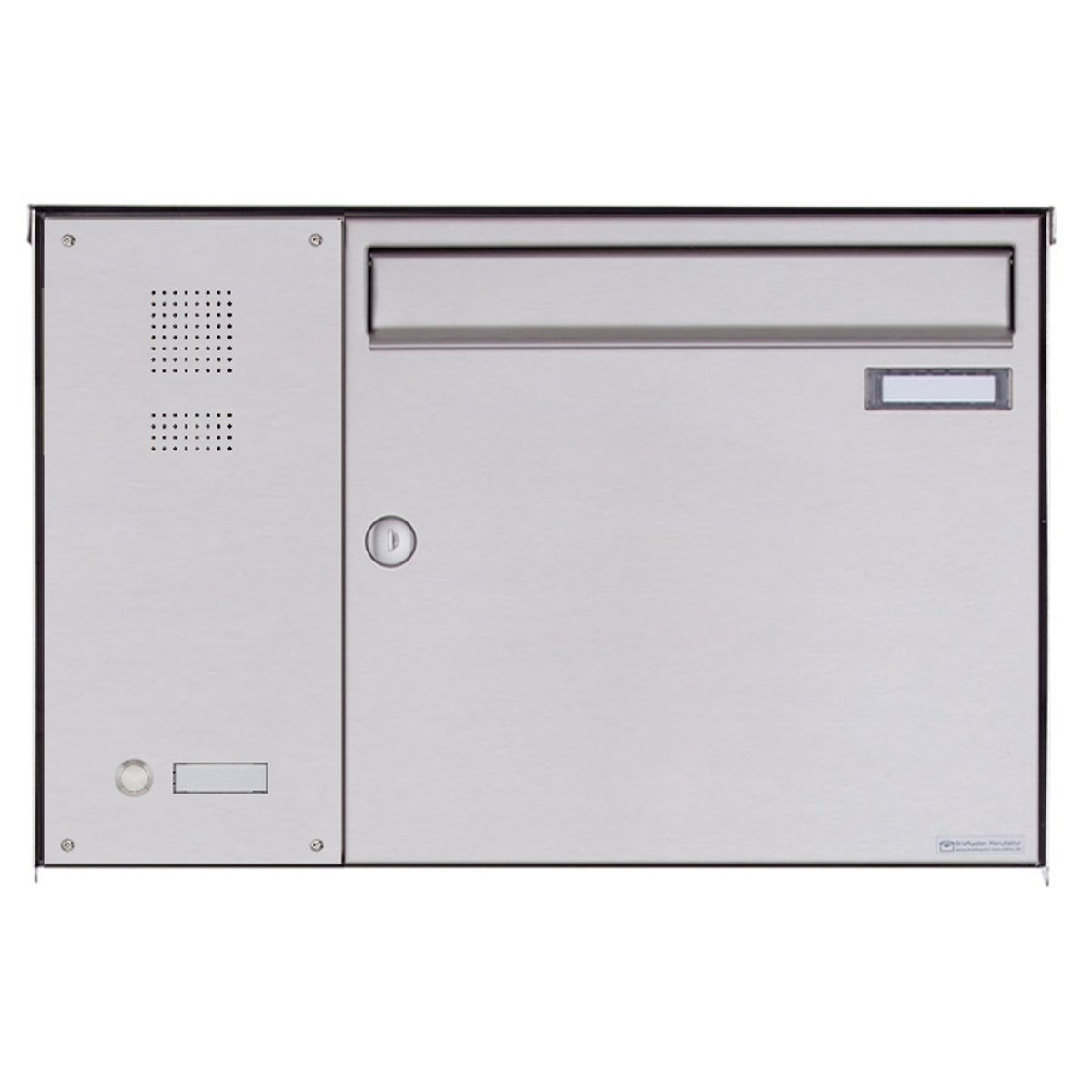 Edelstahl Aufputz Briefkasten BASIC Plus 382X AP mit Klingelkasten seitlich Edelstahl Aufputz Briefkasten BASIC Plus 382X AP mit Klingelkasten seitlich
