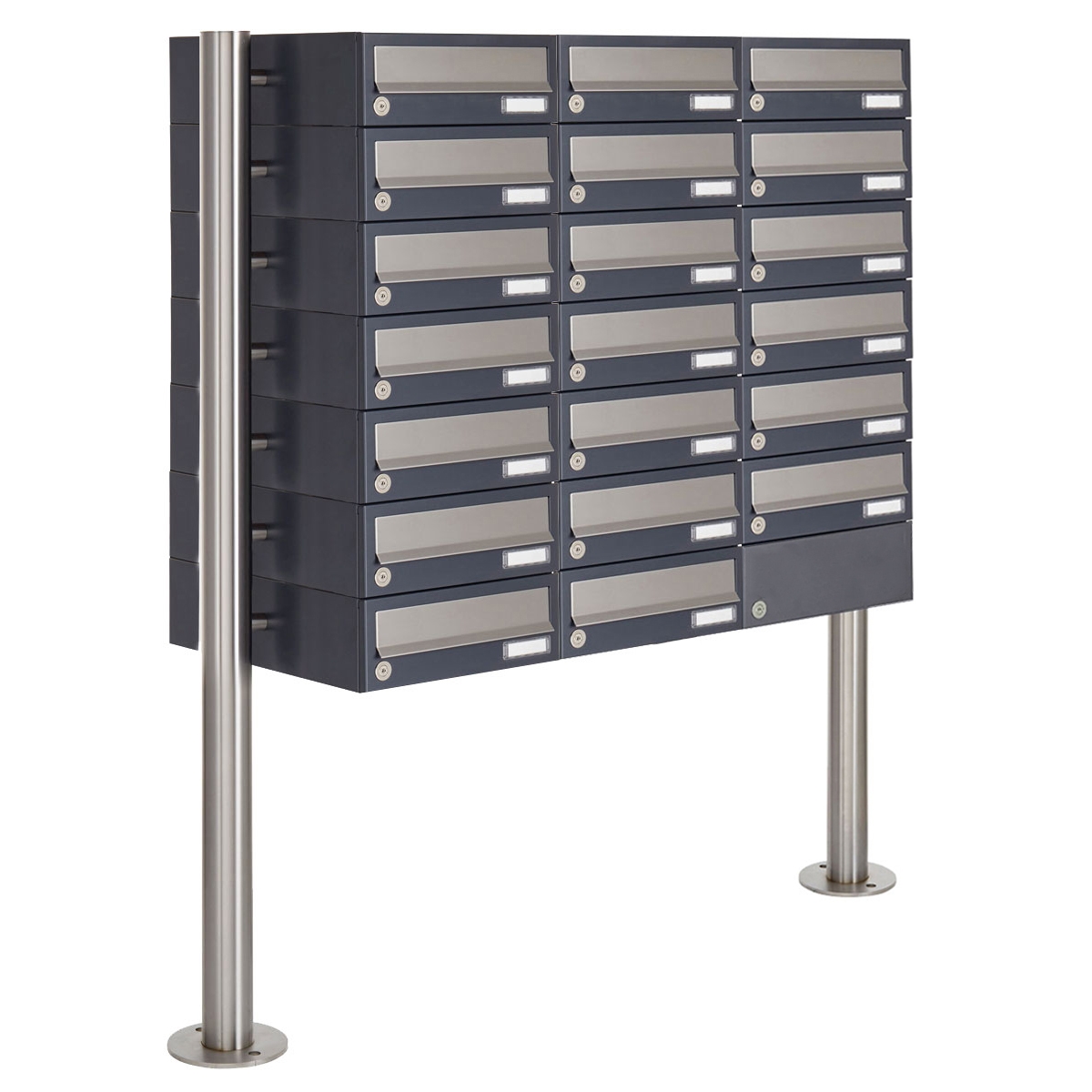 20 pz Sistema di cassette per le lettere 7x3 free-standing Design BASIC 385 ST-R - acciaio inox RAL 7016 grigio antracite