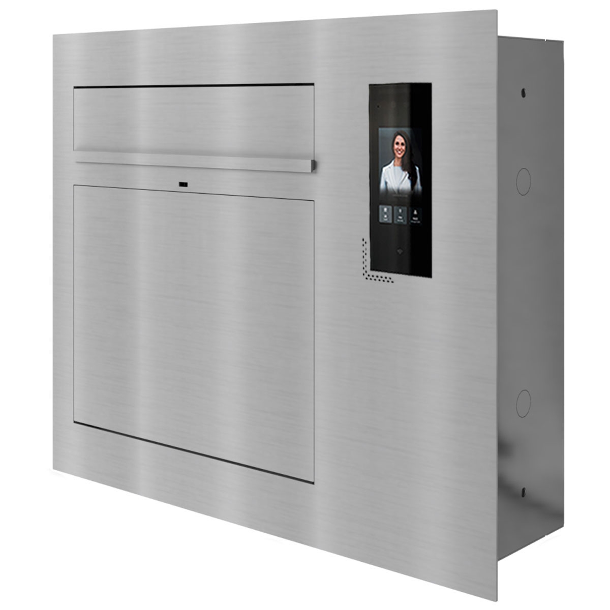 Design flush-mounted letterbox GRIMM - polished stainless steel with Ekinex Dico IP video intercom right Design flush-mounted letterbox GRIMM - polished stainless steel with Ekinex Dico IP video intercom right