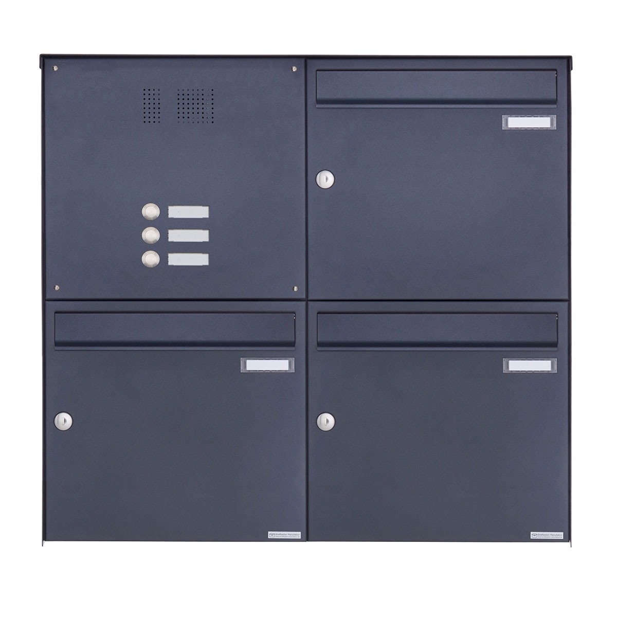 3er 2x2 stainless steel surface-mounted letterbox design BASIC Plus 382XA AP with bell box - RAL of your choice 3er 2x2 stainless steel surface-mounted letterbox design BASIC Plus 382XA AP with bell box - RAL of your choice