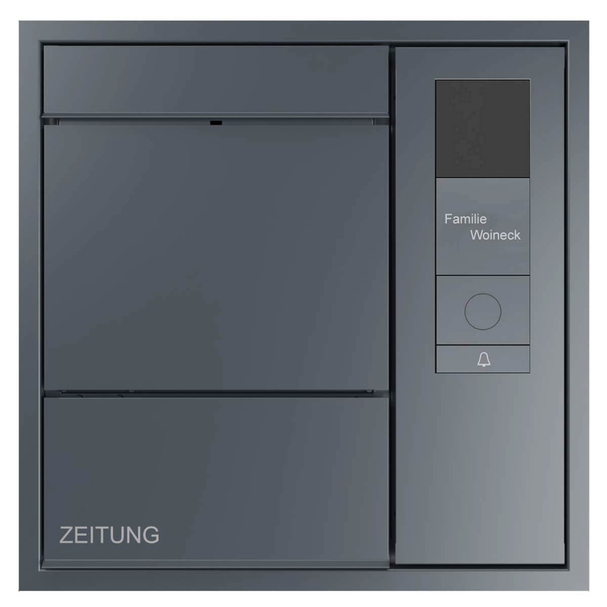 Design flush-mounted letterbox GOETHE UP lateral with newspaper compartment - RAL of your choice - GIRA System 106 - VIDEO complete set Design flush-mounted letterbox GOETHE UP lateral with newspaper compartment - RAL of your choice - GIRA System 106 - VIDEO complete set