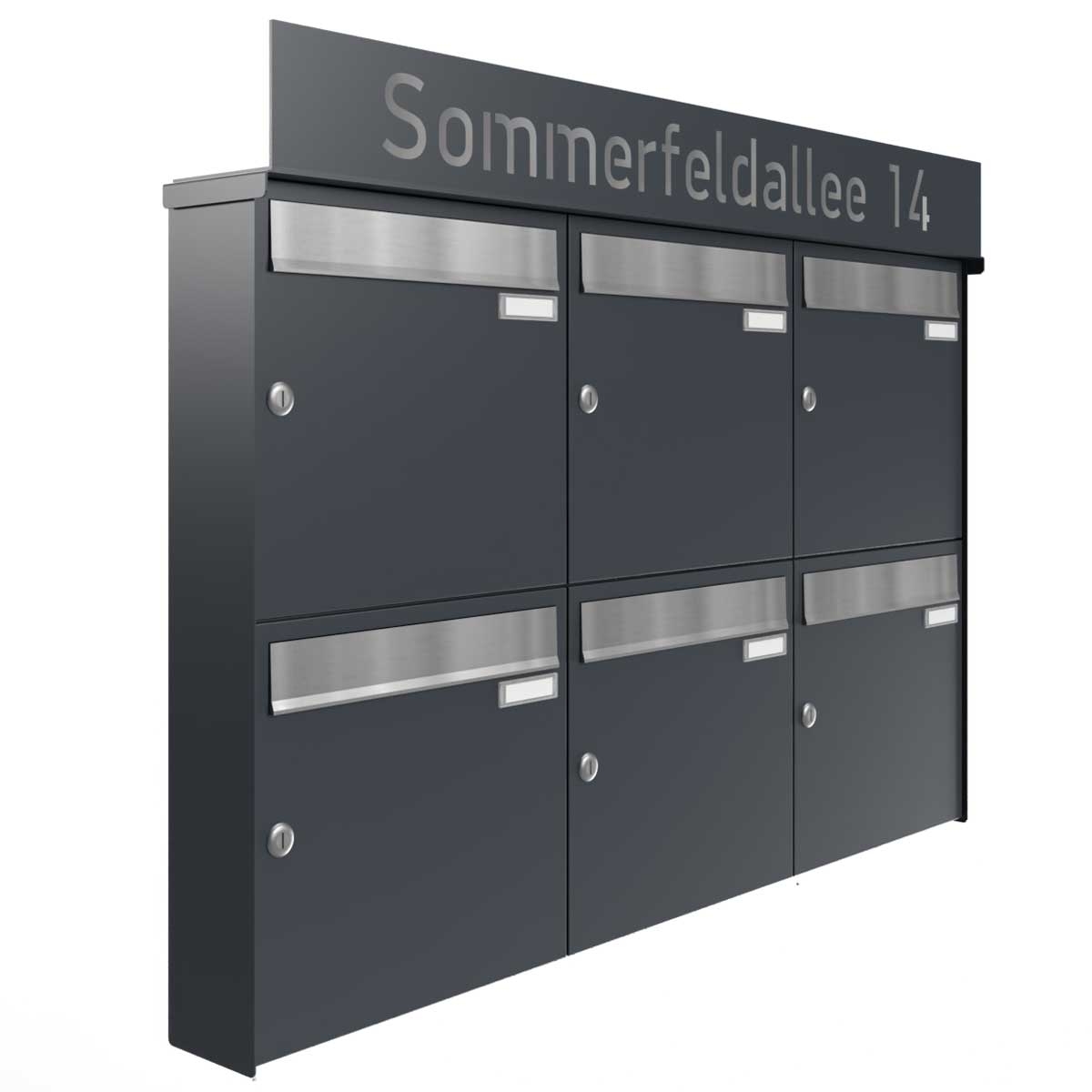6er 3x2 Aufputz Briefkastenanlage BASIC - Edition NELLY - BI-Color VA-RAL 7016 anthrazitgrau 6er 3x2 Aufputz Briefkastenanlage BASIC - Edition NELLY - BI-Color VA-RAL 7016 anthrazitgrau