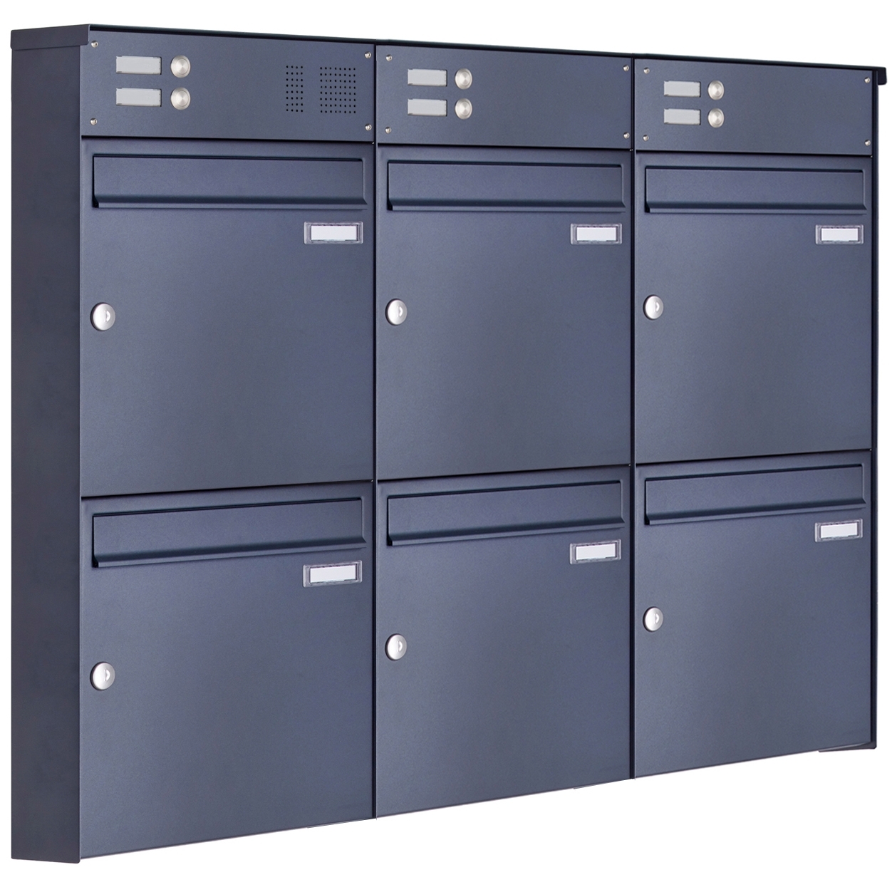 6er 3x2 Edelstahl Aufputz Briefkasten Design BASIC Plus 382XA AP mit Klingelkästen- RAL nach Wahl