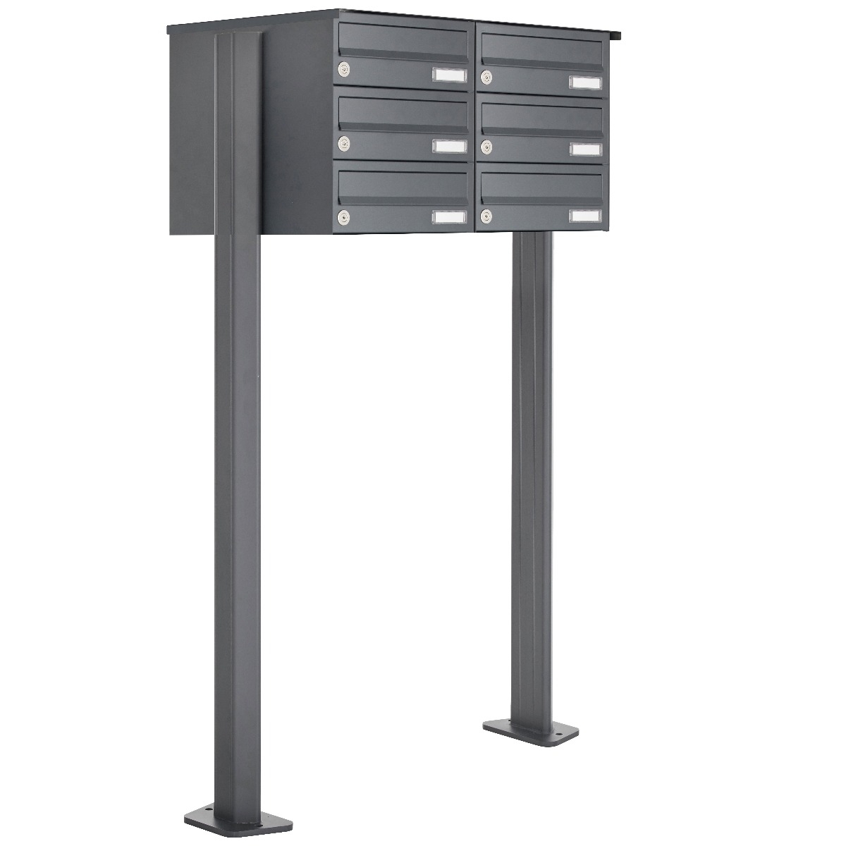 6er Briefkastenanlage freistehend Design BASIC 385P-7016 ST-T - Waagerecht - RAL 7016 anthrazitgrau 6er Briefkastenanlage freistehend Design BASIC 385P-7016 ST-T - Waagerecht - RAL 7016 anthrazitgrau