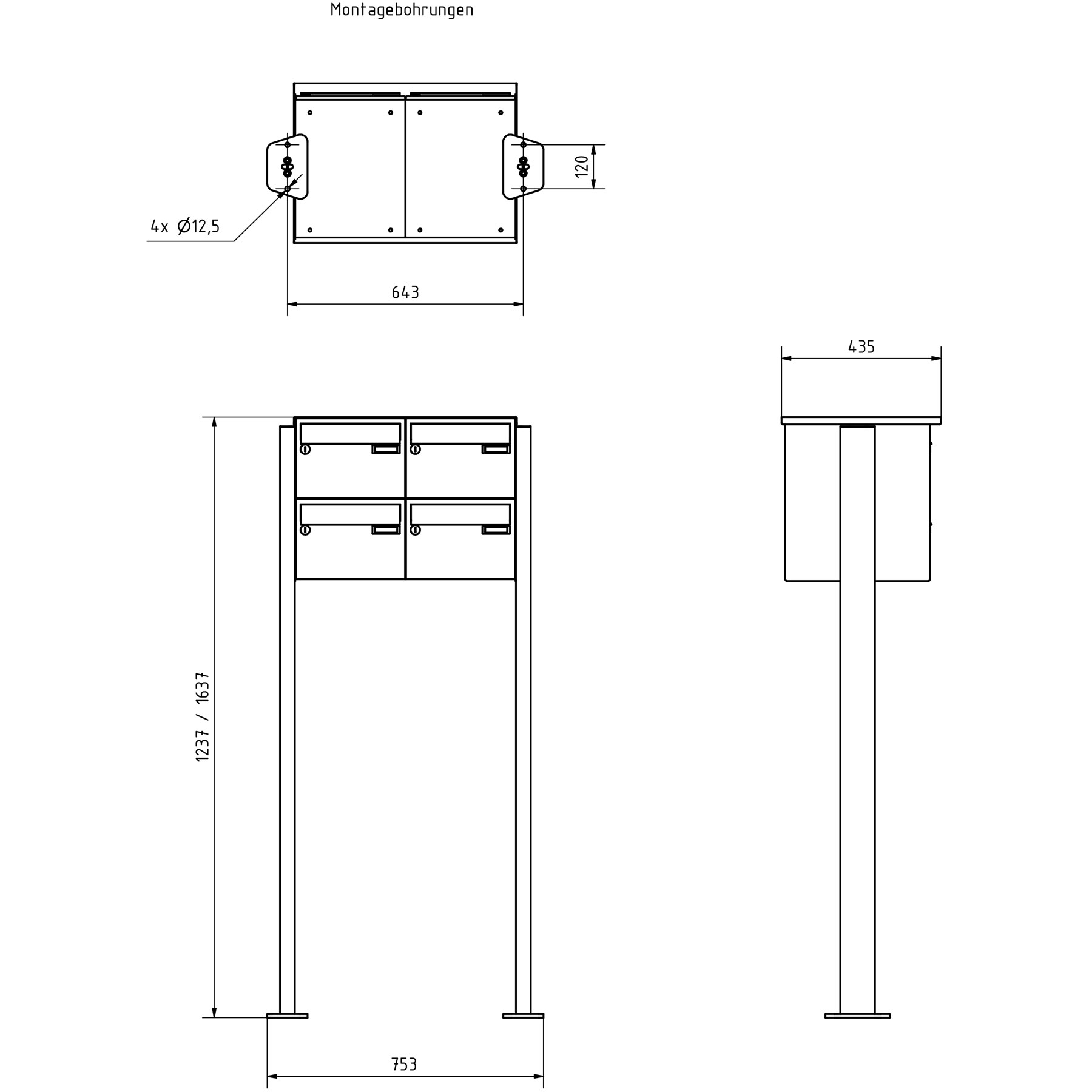 4er Briefkastenanlage freistehend Design BASIC Plus 385XP ST-T - Edelstahl-RAL nach Wahl 4er Briefkastenanlage freistehend Design BASIC Plus 385XP ST-T - Edelstahl-RAL nach Wahl