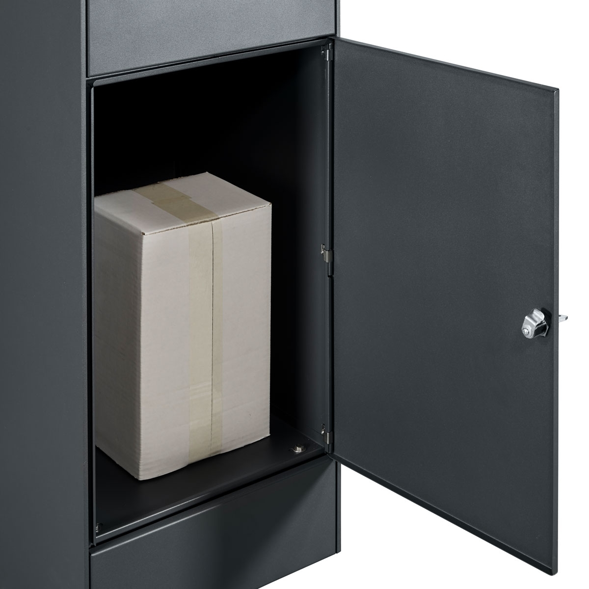 Letterbox pedestal BASIC Plus 864X with parcel compartment 550x370 & bell box - RAL of your choice Letterbox pedestal BASIC Plus 864X with parcel compartment 550x370 & bell box - RAL of your choice