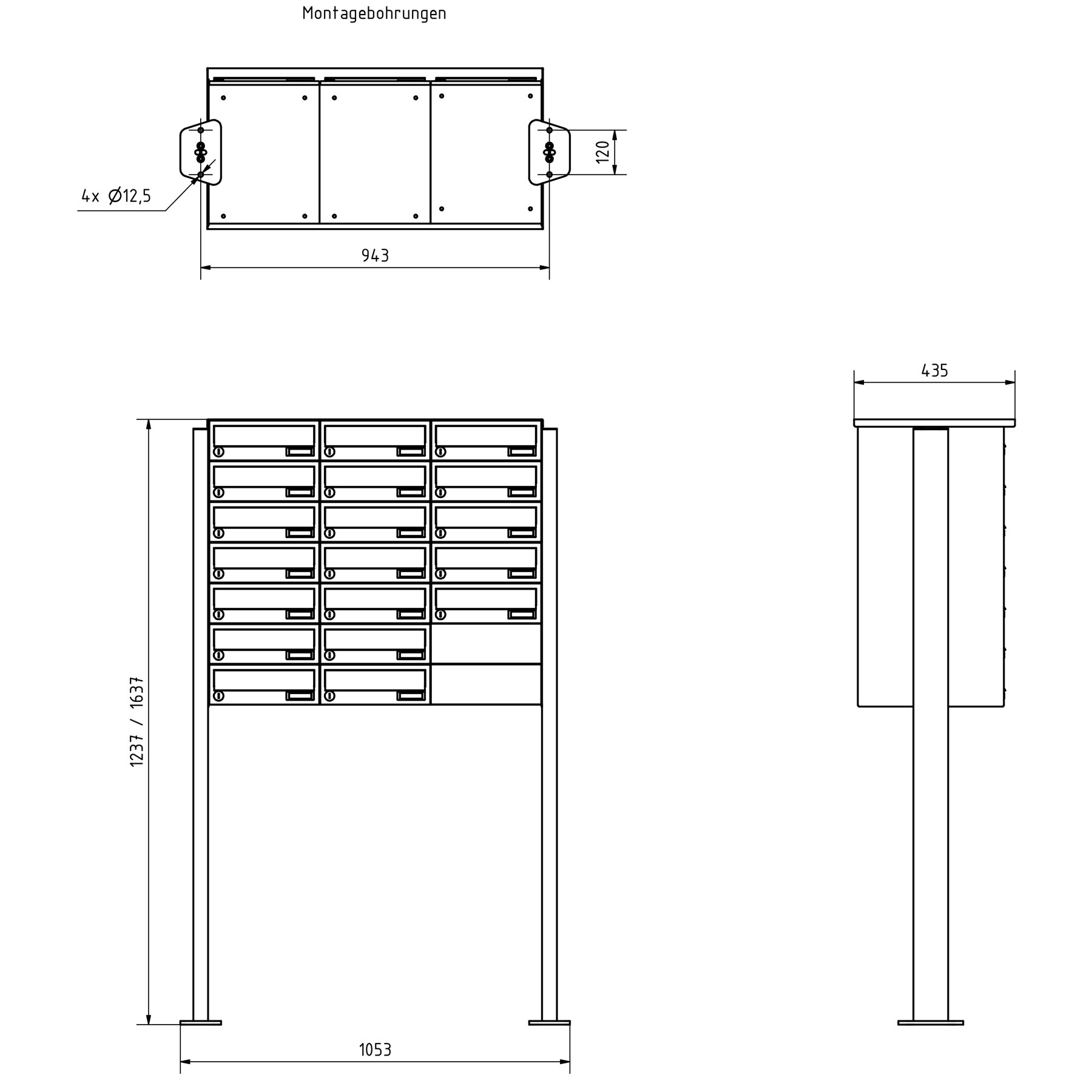 19er Briefkastenanlage freistehend Design BASIC 385P-7016 ST-T - RAL 7016 anthrazitgrau