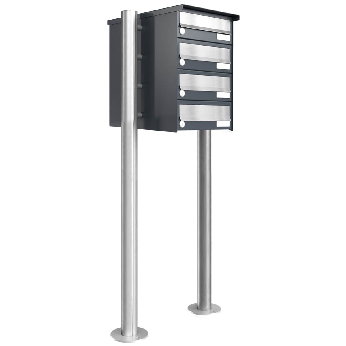 4er Briefkastenanlage freistehend Design BASIC 385-7016 ST-R - Edelstahl-RAL 7016 anthrazitgrau
