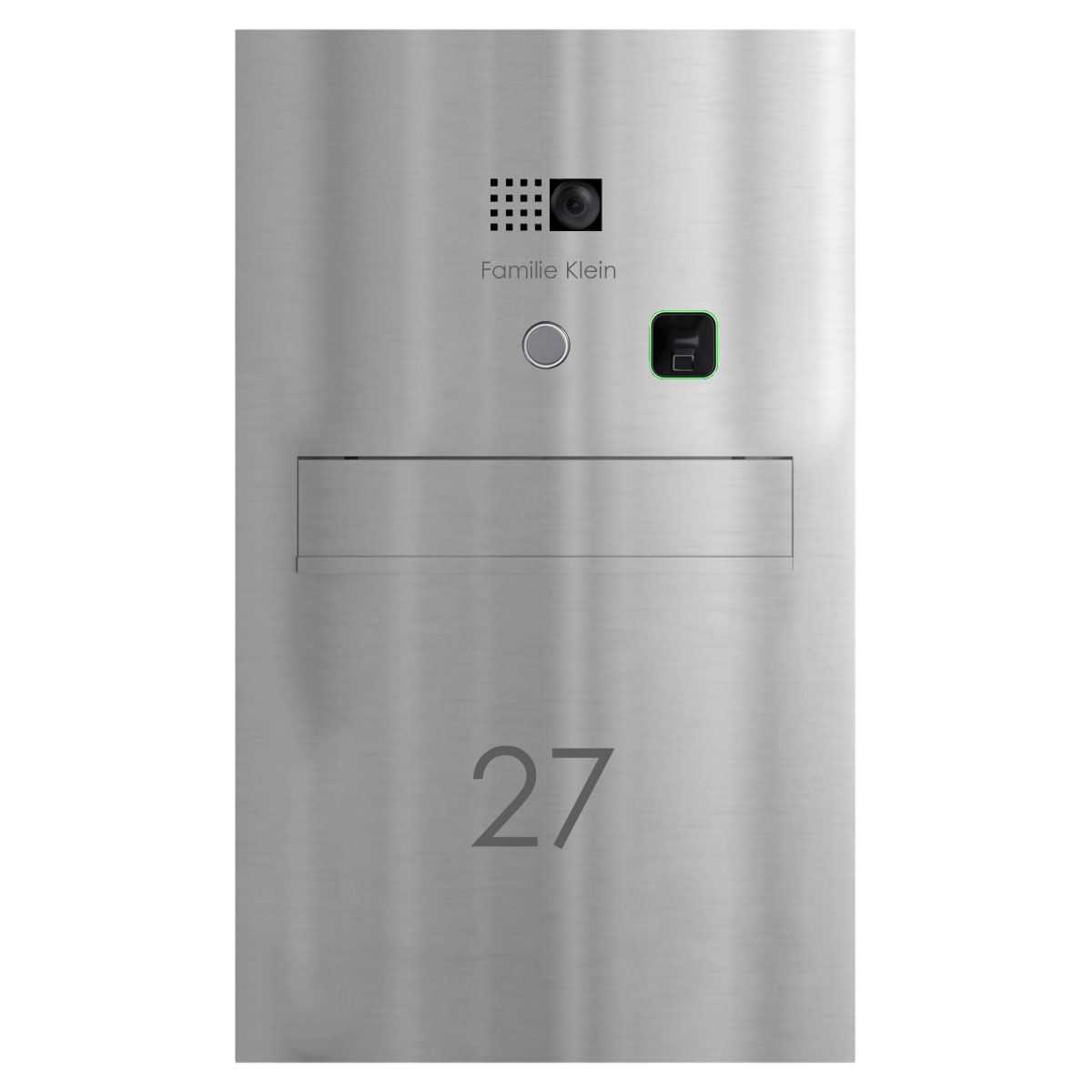 Stèle de boîte aux lettres design GRIMM - prélèvement à l'arrière - inox brossé avec COMELIT Ultra - kit VIDEO