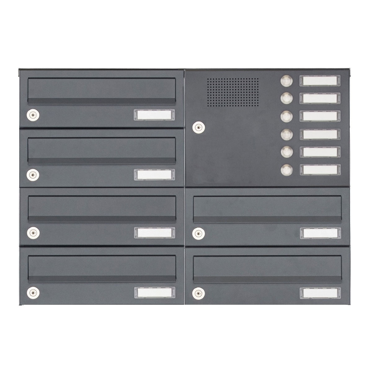 6er Aufputz Briefkastenanlage Design BASIC 385A-7016 AP mit Klingelkasten - RAL 7016 anthrazitgrau 6er Aufputz Briefkastenanlage Design BASIC 385A-7016 AP mit Klingelkasten - RAL 7016 anthrazitgrau