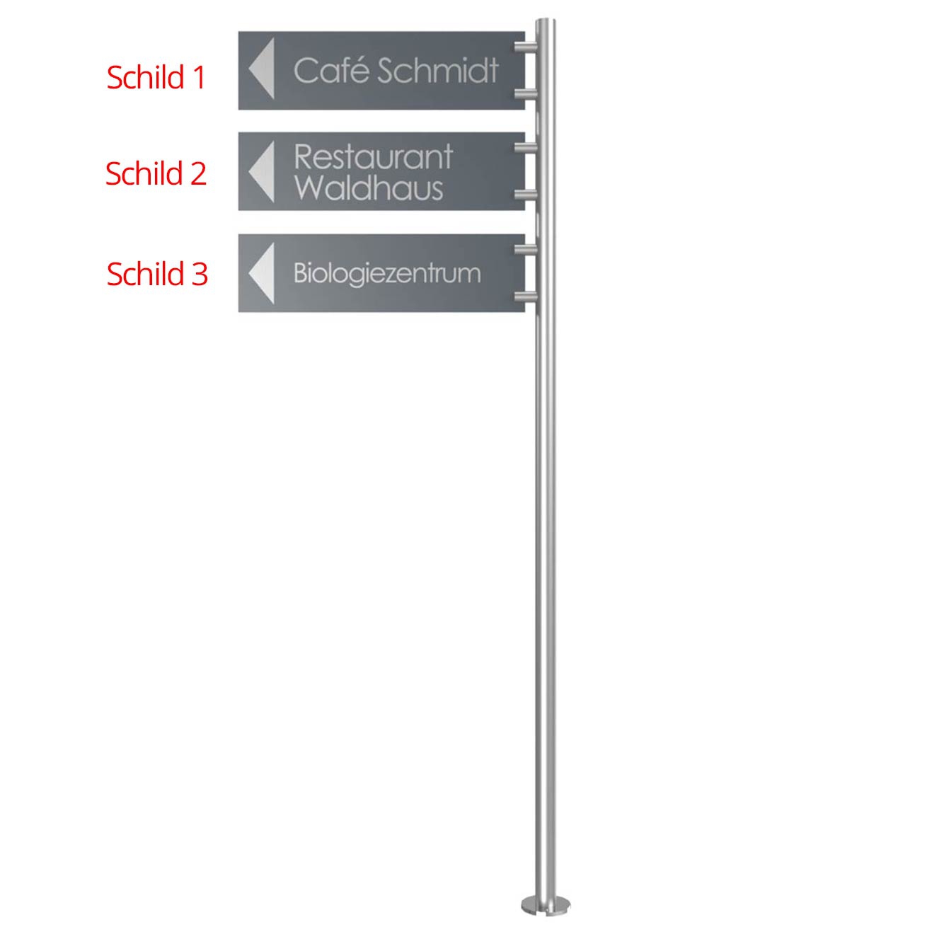 877eda75a4b096fdb4f9b642b3fb03a7871210c3 Free-standing signpost BASIC 390 - Stainless steel stand element - Stainless steel sheet 550x150
