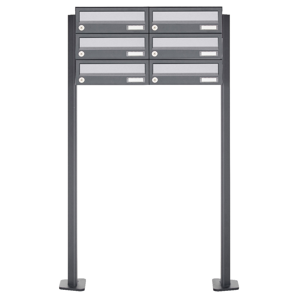 6er 3x2 Briefkastenanlage freistehend Design BASIC 385P ST-T - Edelstahl-RAL 7016 anthrazitgrau