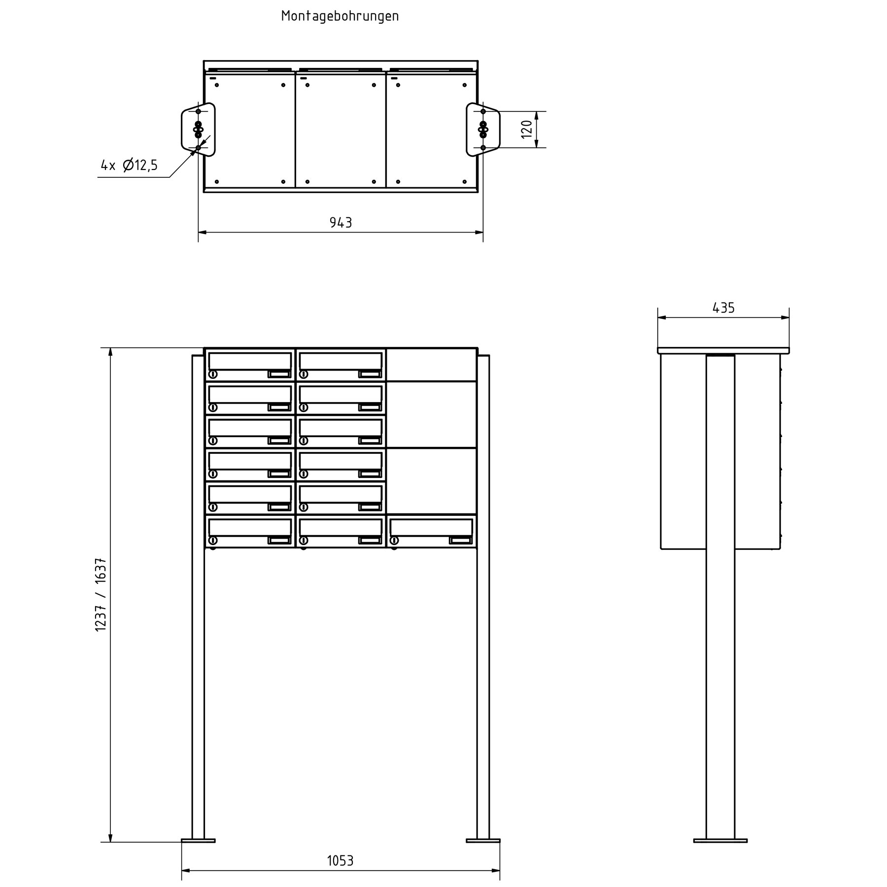 13-piece stainless steel free-standing letterbox system Design BASIC Plus 385XP ST-T with bell box - RAL of your choice 13-piece stainless steel free-standing letterbox system Design BASIC Plus 385XP ST-T with bell box - RAL of your choice